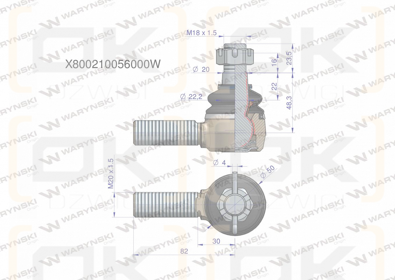 Przegub kierowniczy M20x1.5 X800210056000 WARYŃSKI