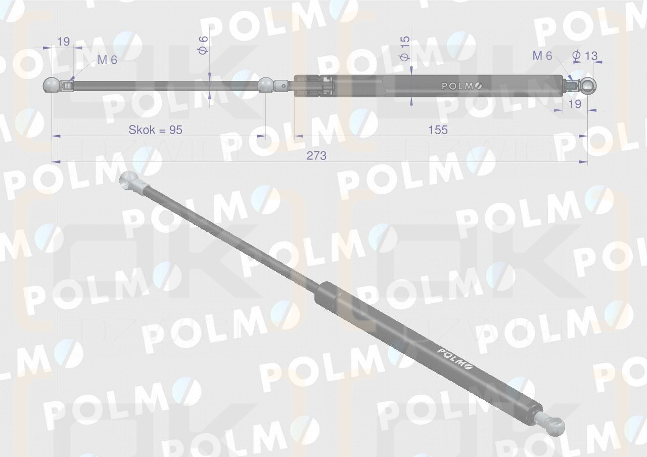 Siłownik szyba przednia szyberdach L max. 273mm X800420488000P CASE IH STEYR FENDT POLMO