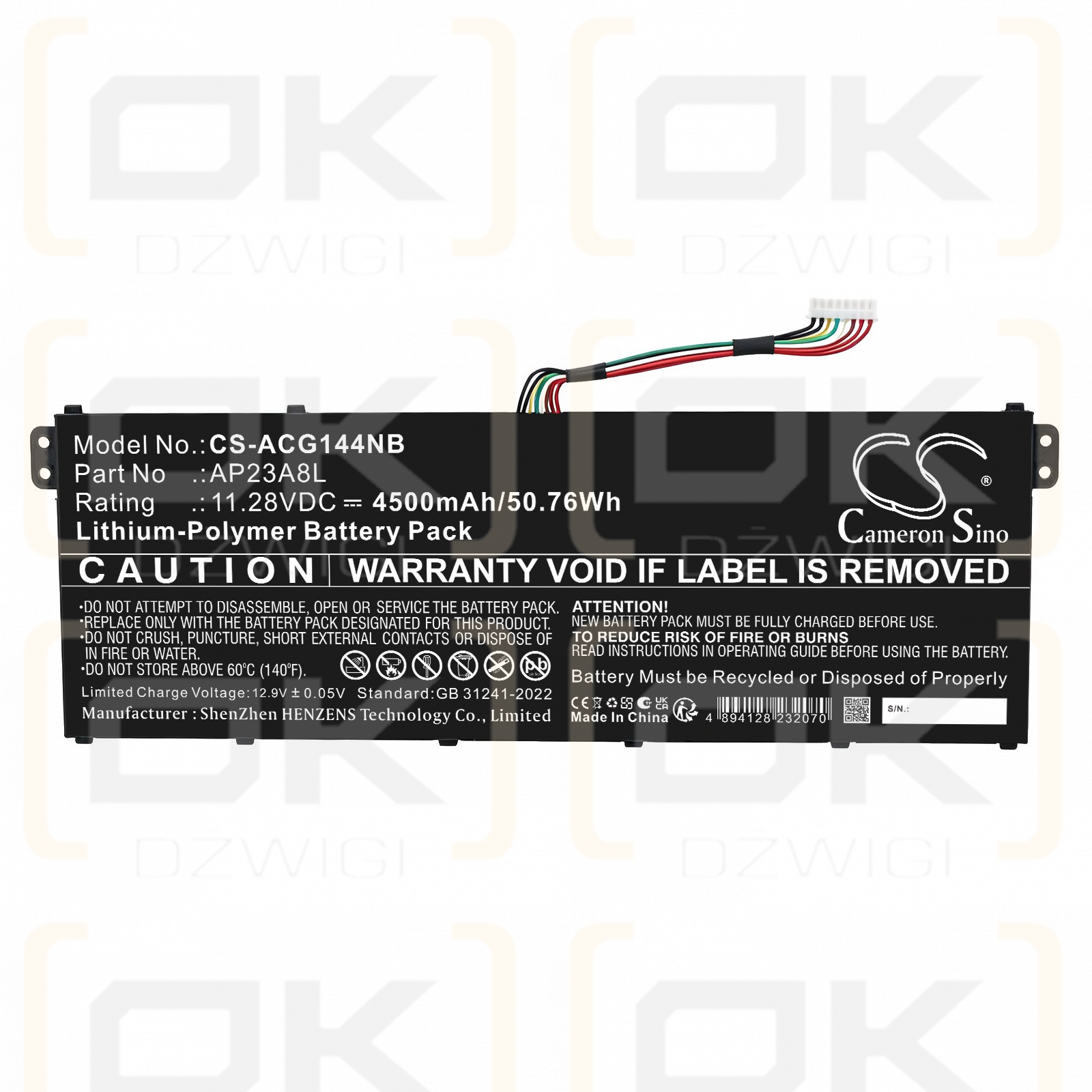 Ersatzakku für Acer Swift Go SFG14-73-79SX / AP23A8L 4500mAh Li-Polymer 11,28V (Cameron Sino)
