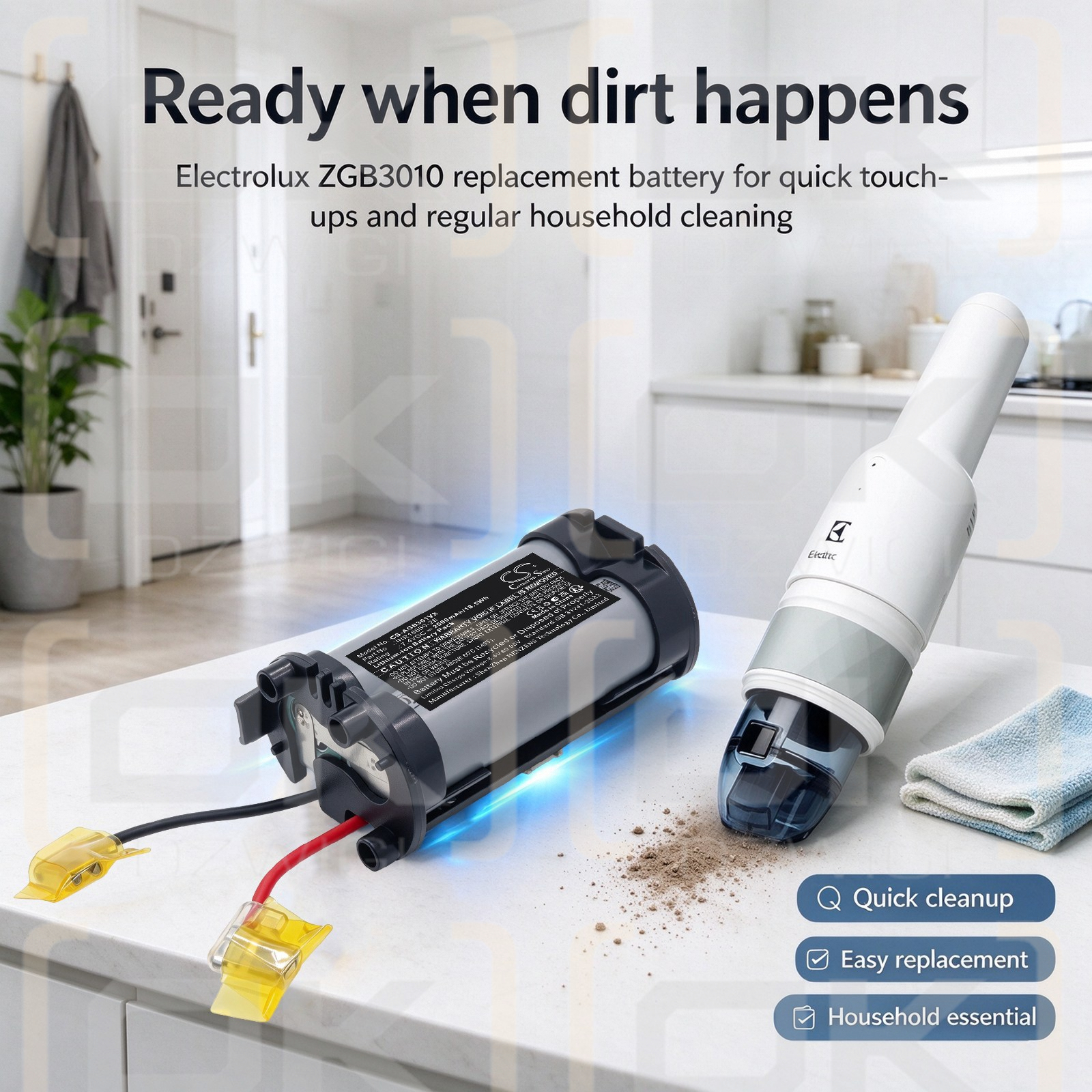 Ersatzakku für Electrolux ZGB3010 / INR18650-2E 2500 mAh Li-Ion 7,4 V (Cameron Sino)