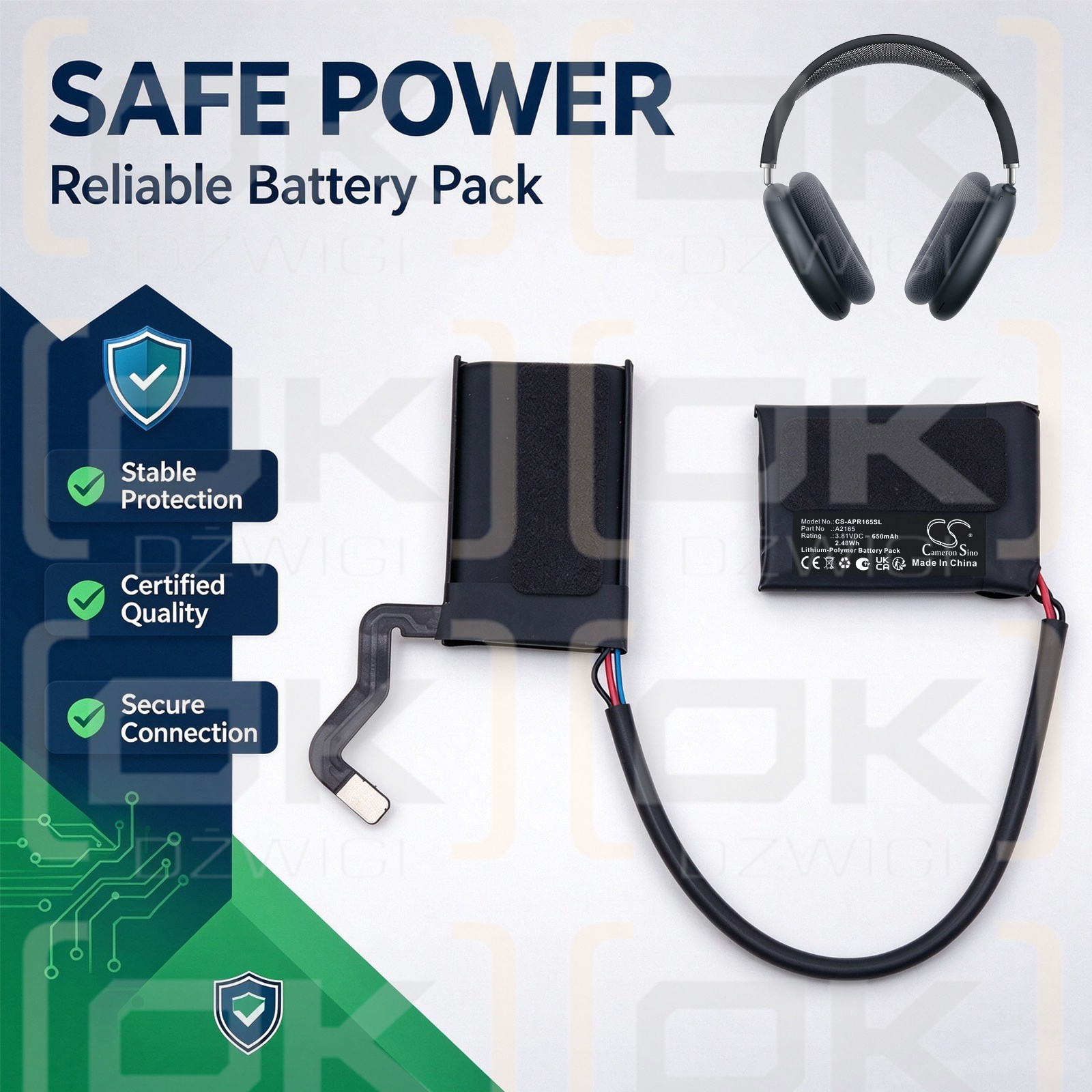 Bateria zamienna do Apple AirPods Max / A2165 650 mAh Li-Polymer 3.81 V (Cameron Sino)
