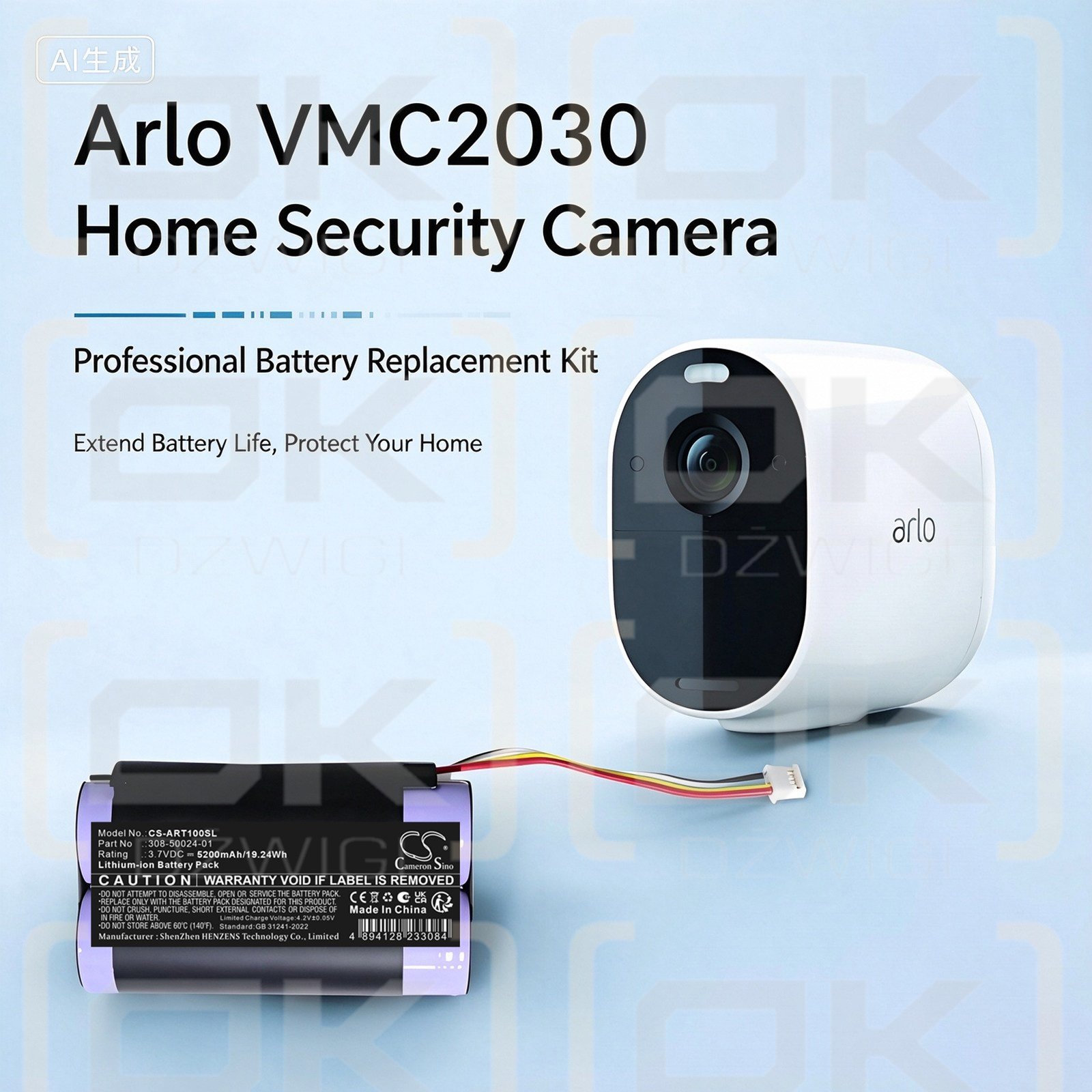 Replacement Battery for Arlo Essential VMC2030 Spotlight Single Wireless Camera / A-10 5200 mAh Li-ion 3.7 V (Cameron Sino)