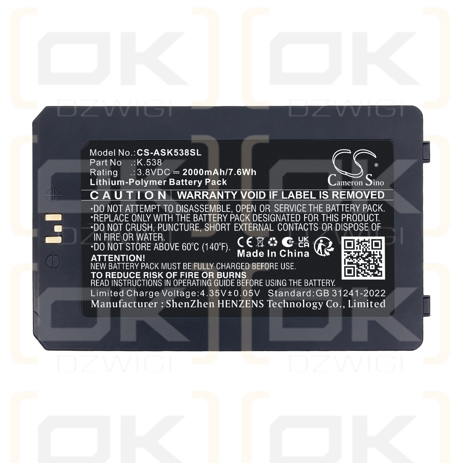 Bateria zamienna do Assa Abloy  Mifare Desfire / K.538 2000 mAh Li-Polymer 3.8 V (Cameron Sino)