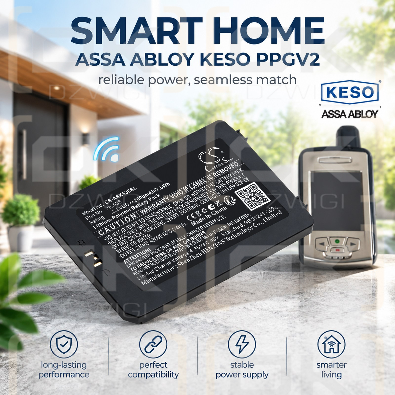 Bateria zamienna do Assa Abloy  Mifare Desfire / K.538 2000 mAh Li-Polymer 3.8 V (Cameron Sino)
