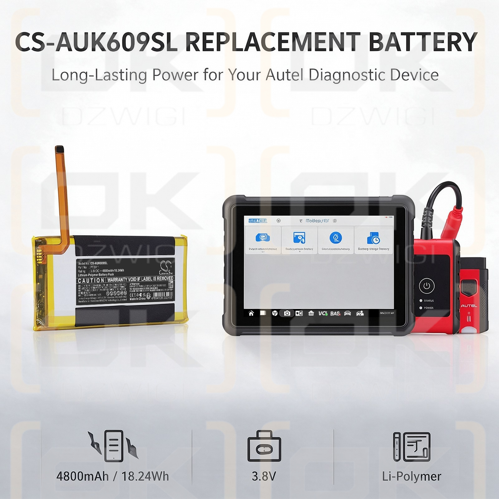 Replacement Battery for Autel MaxiBAS BT609 Scanner / PT2011 4800mAh Li-Polymer 3.8V (Cameron Sino)
