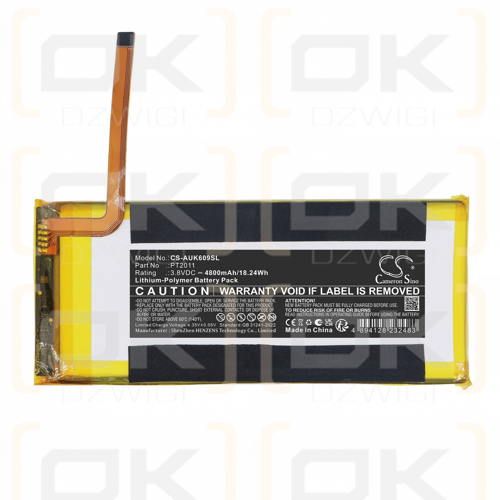 Replacement Battery for Autel MaxiBAS BT609 Scanner / PT2011 4800mAh Li-Polymer 3.8V (Cameron Sino)