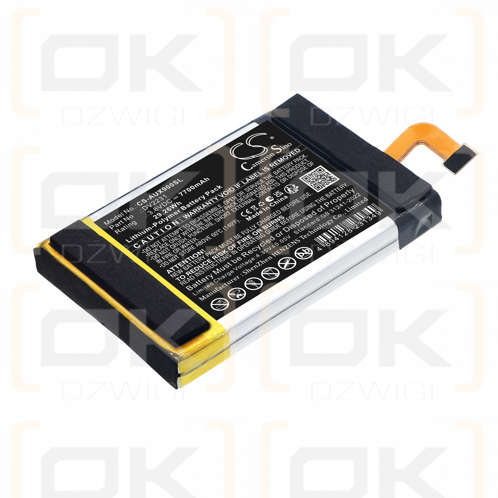 Replacement Battery for Autel MaxiCheck MX900-TS Diagnostic Scan Tools / DV2231 7700 mAh Li-Polymer 3.8 V (Cameron Sino)