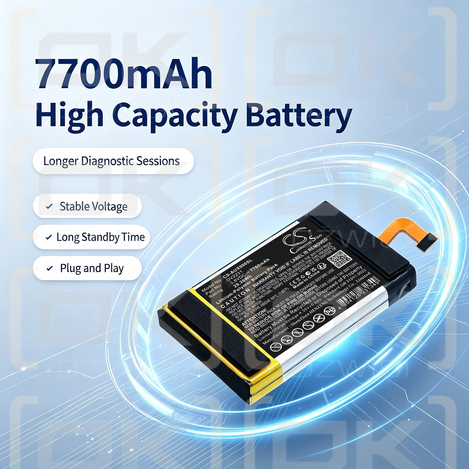 Replacement Battery for Autel MaxiCheck MX900-TS Diagnostic Scan Tools / DV2231 7700 mAh Li-Polymer 3.8 V (Cameron Sino)