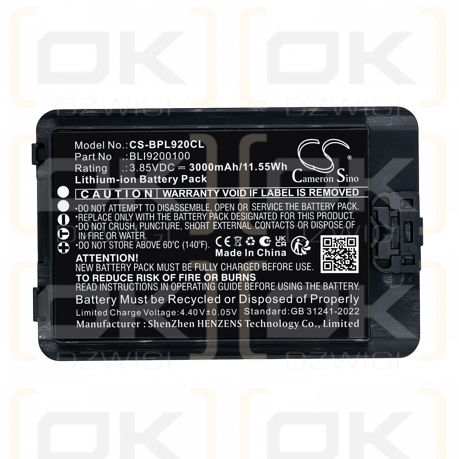 Bateria zamienna do SpectraLink Versity 9240 /  BLI9200100 3000 mAh Li-ion 3.85 V (Cameron Sino)