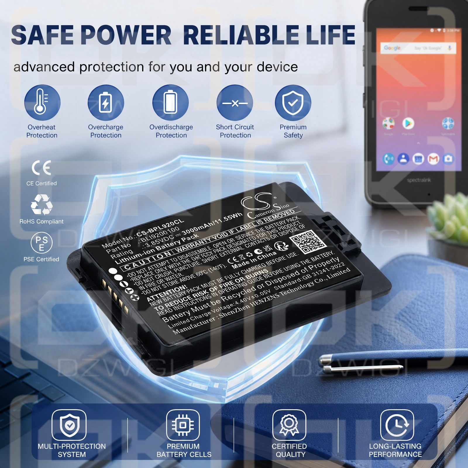 Bateria zamienna do SpectraLink Versity 9240 /  BLI9200100 3000 mAh Li-ion 3.85 V (Cameron Sino)