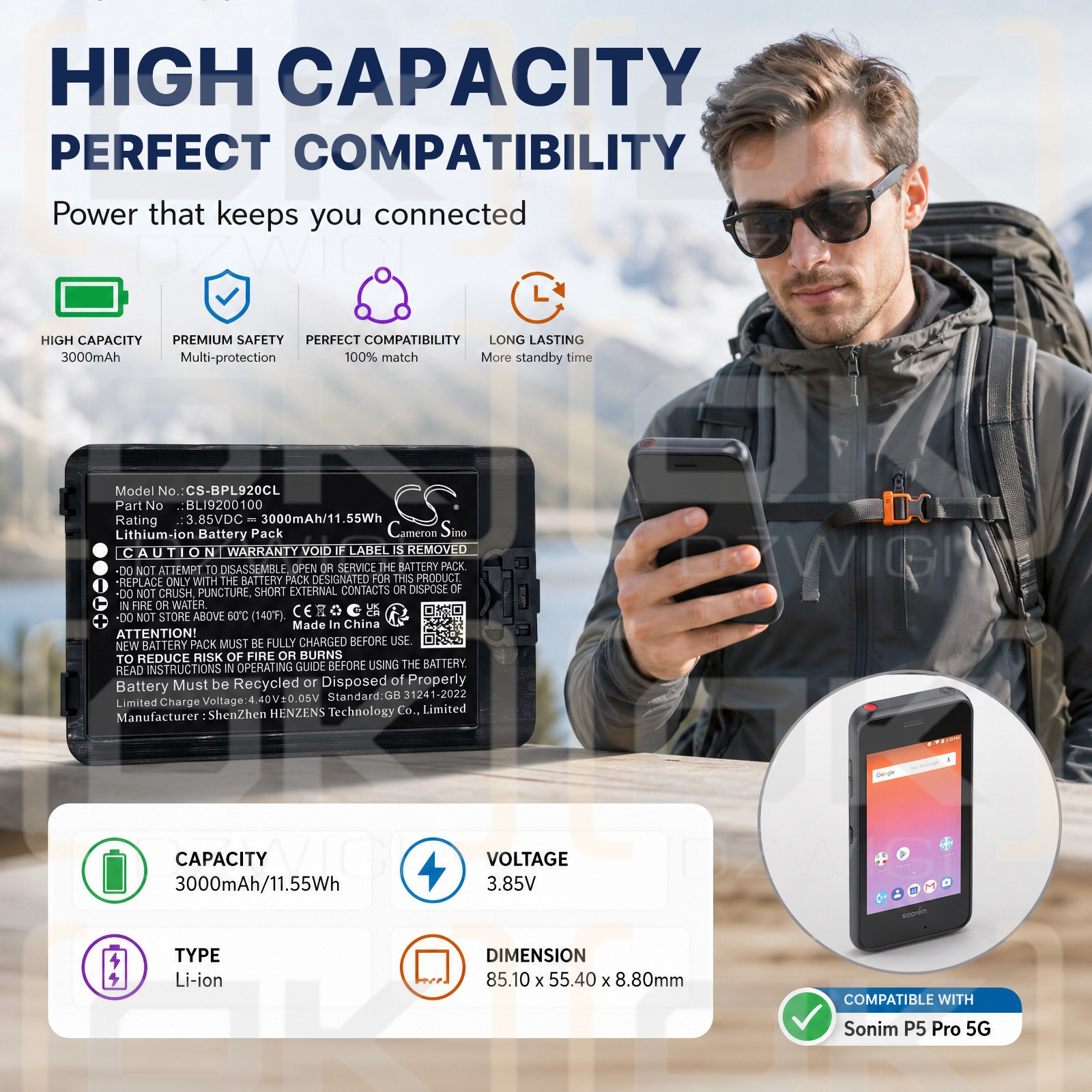 Bateria zamienna do SpectraLink Versity 9240 /  BLI9200100 3000 mAh Li-ion 3.85 V (Cameron Sino)