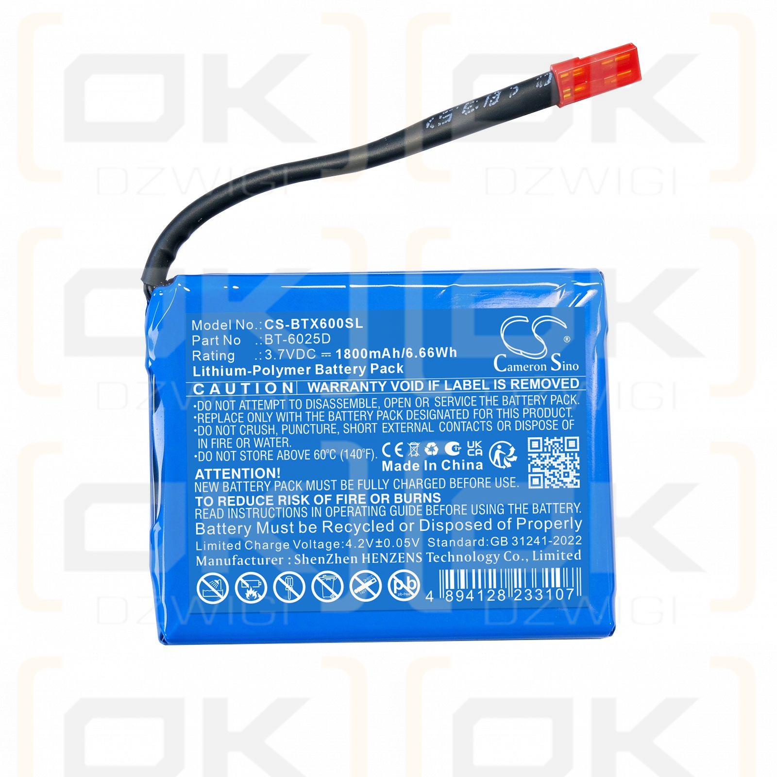 Bateria zamienna do Bestemp X6 / BT-6025D 1800 mAh Li-Polymer 3.7 V (Cameron Sino)