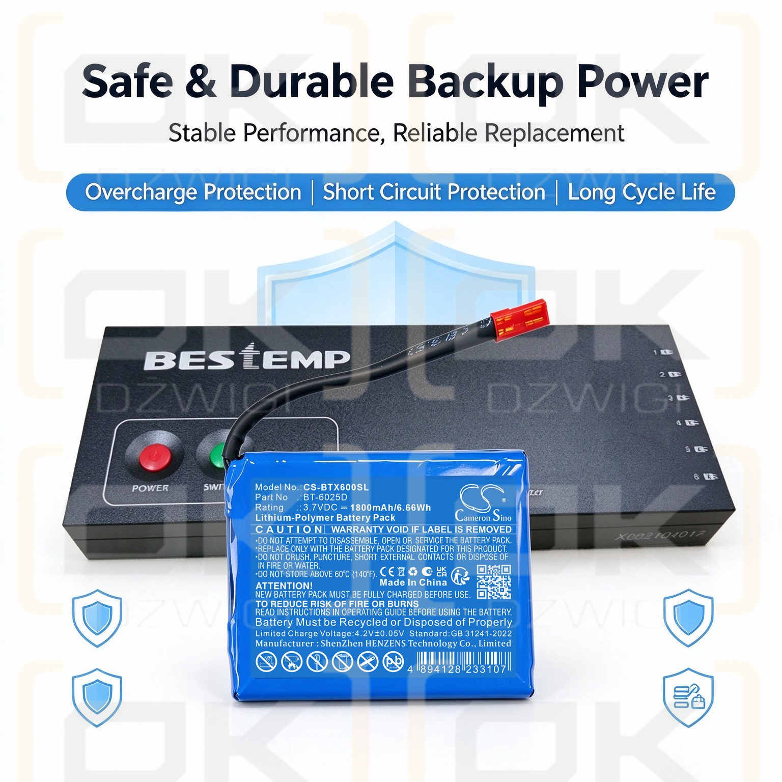 Bateria zamienna do Bestemp X6 / BT-6025D 1800 mAh Li-Polymer 3.7 V (Cameron Sino)