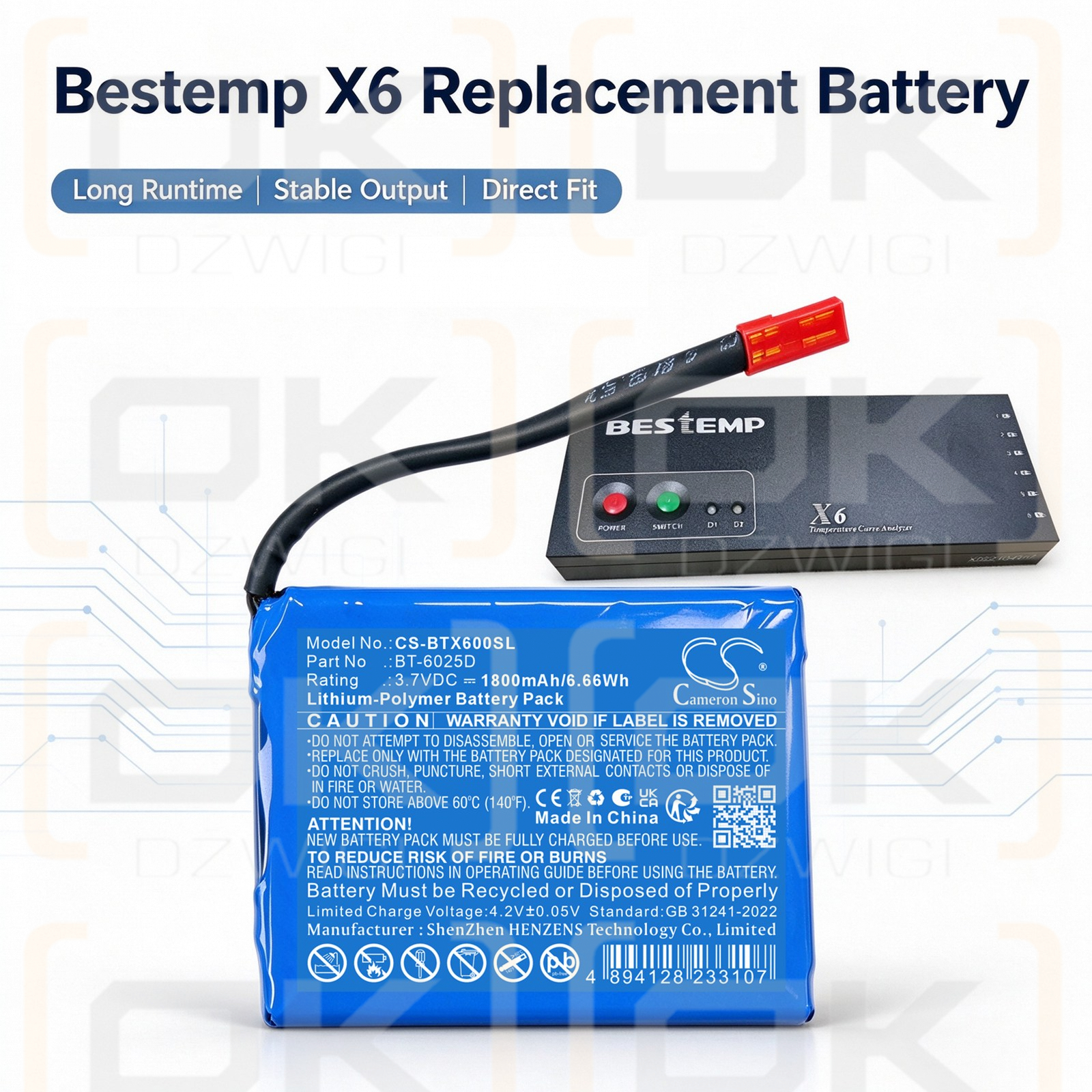 Bateria zamienna do Bestemp X6 / BT-6025D 1800 mAh Li-Polymer 3.7 V (Cameron Sino)