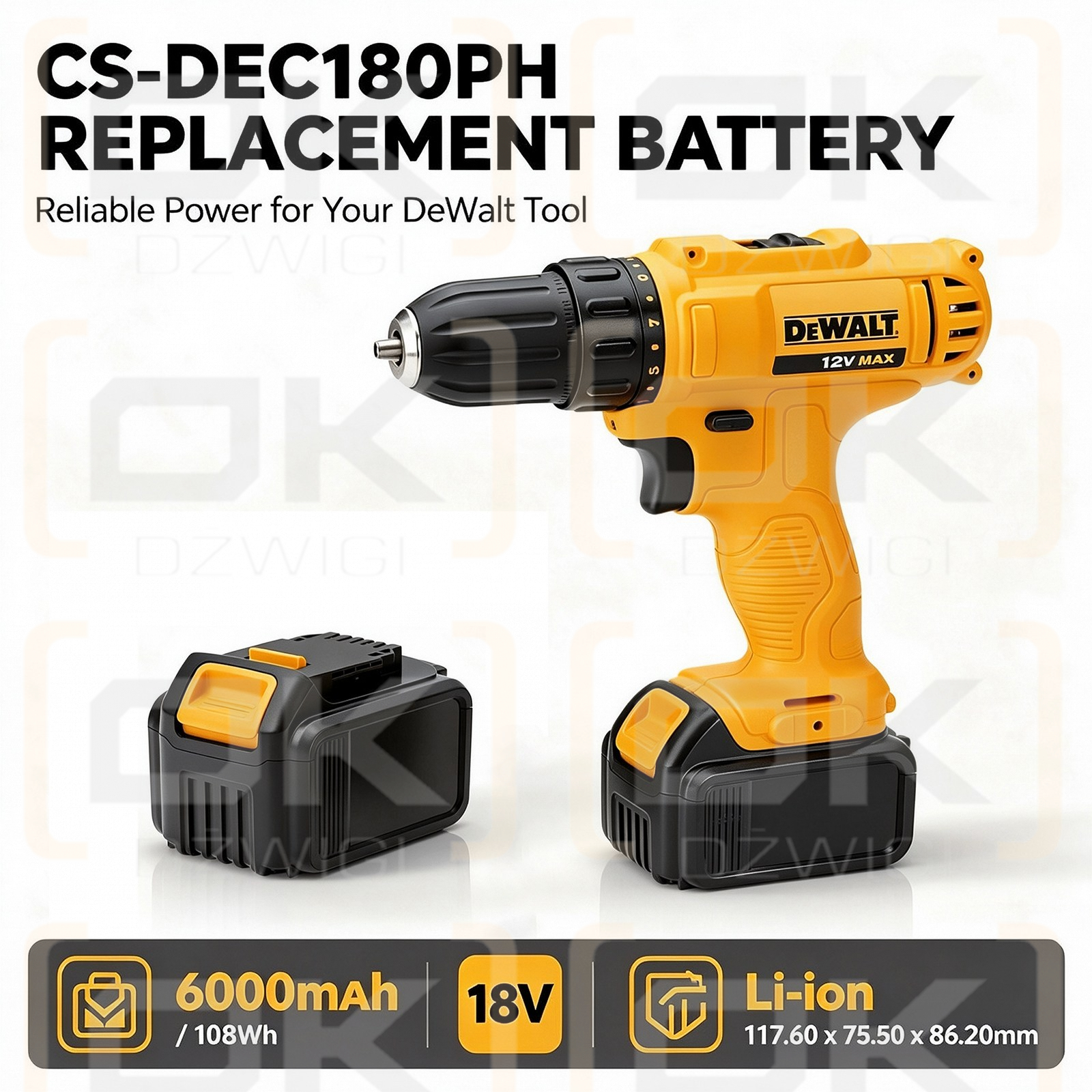 Bateria zamienna do DeWalt DWST1-75659-QW / DCB180 6000 mAh Li-ion 18 V (Cameron Sino)