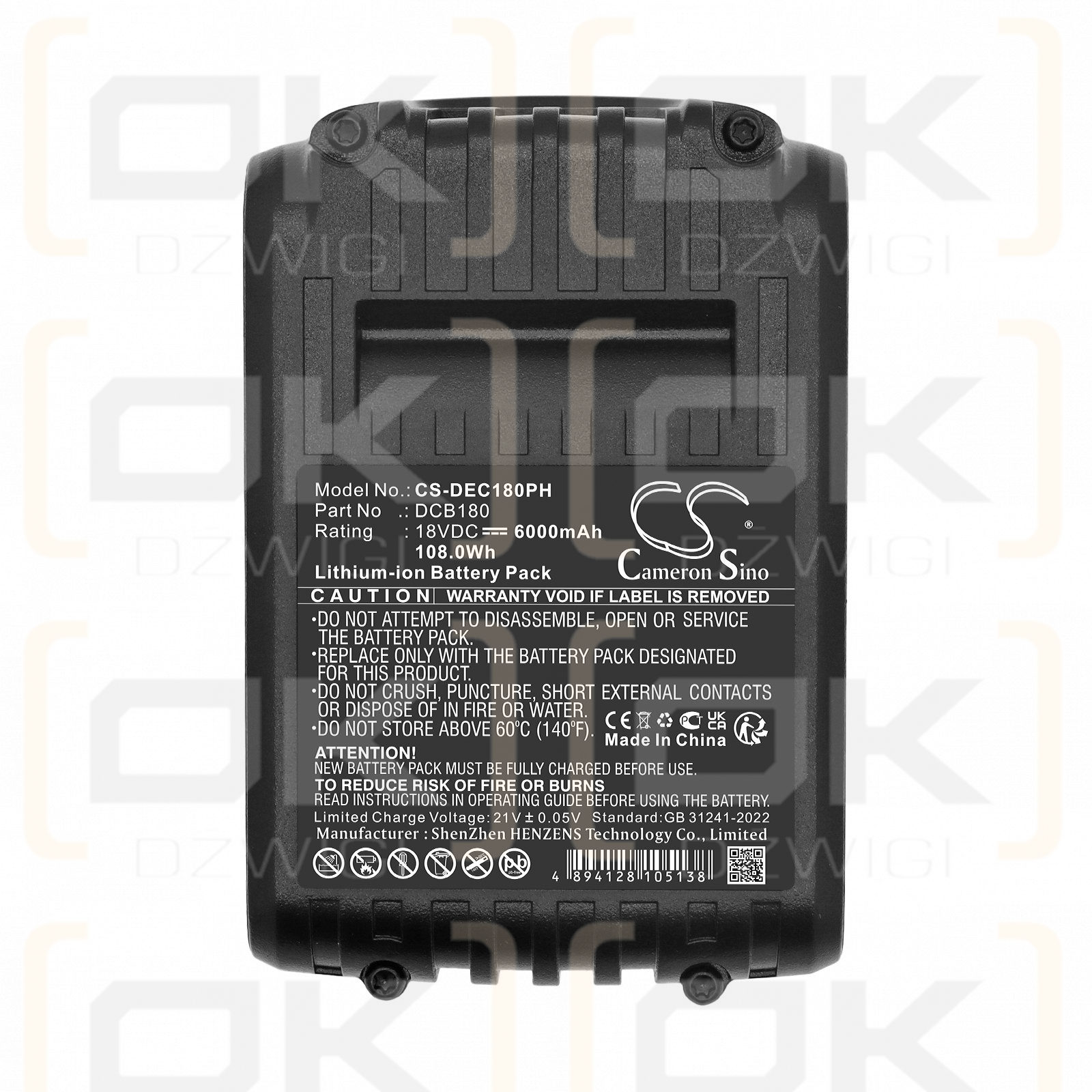Bateria zamienna do DeWalt DWST1-75659-QW / DCB180 6000 mAh Li-ion 18 V (Cameron Sino)