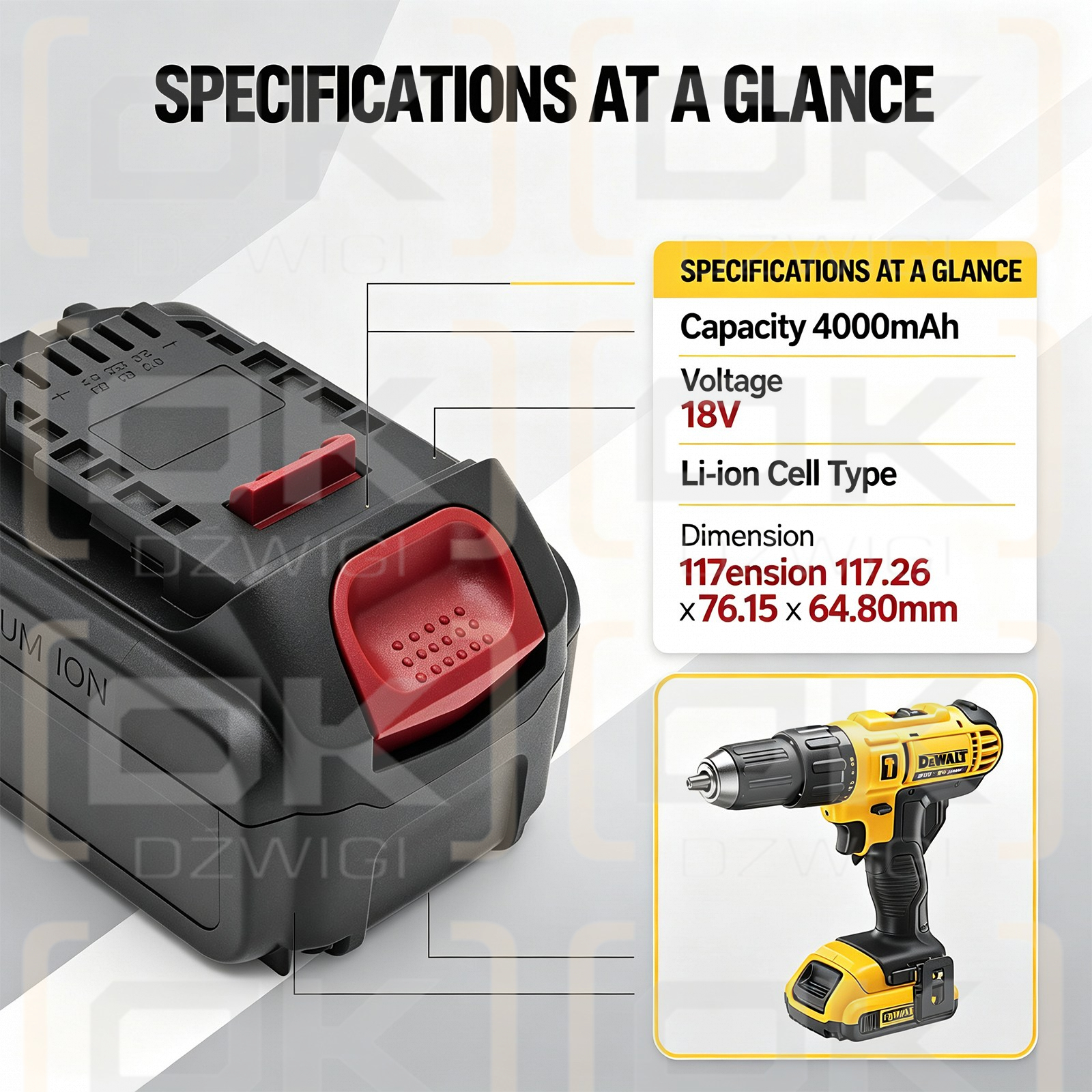 Bateria zamienna do DeWalt DWST1-75659-QW / DCB180 4000 mAh Li-ion 18 V (Cameron Sino)