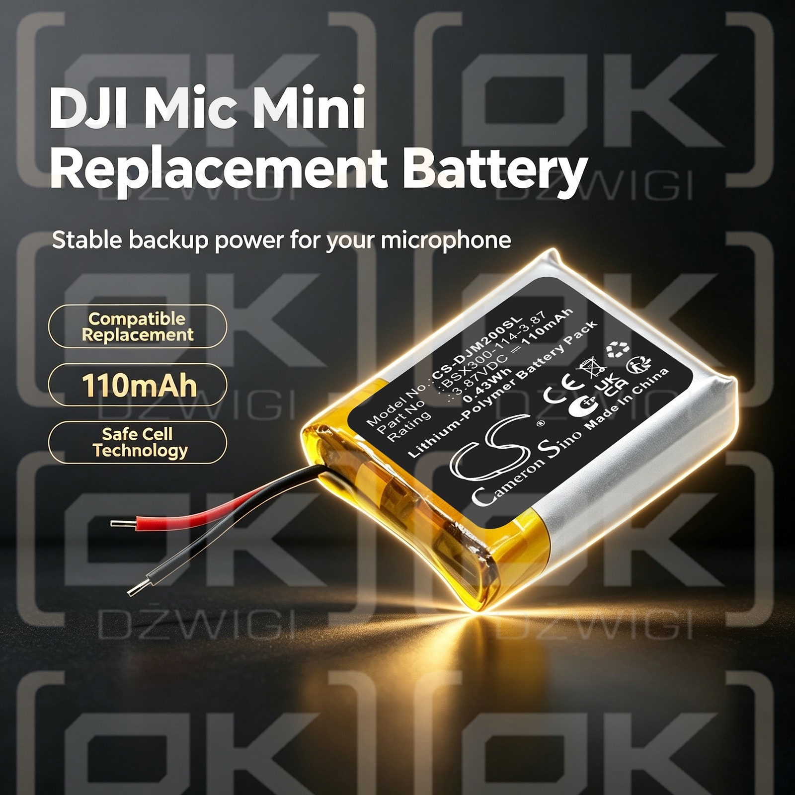 Bateria zamienna do DJI Mic Mini / BSX300-114-3.87 110 mAh Li-Polymer 3.87 V (Cameron Sino)