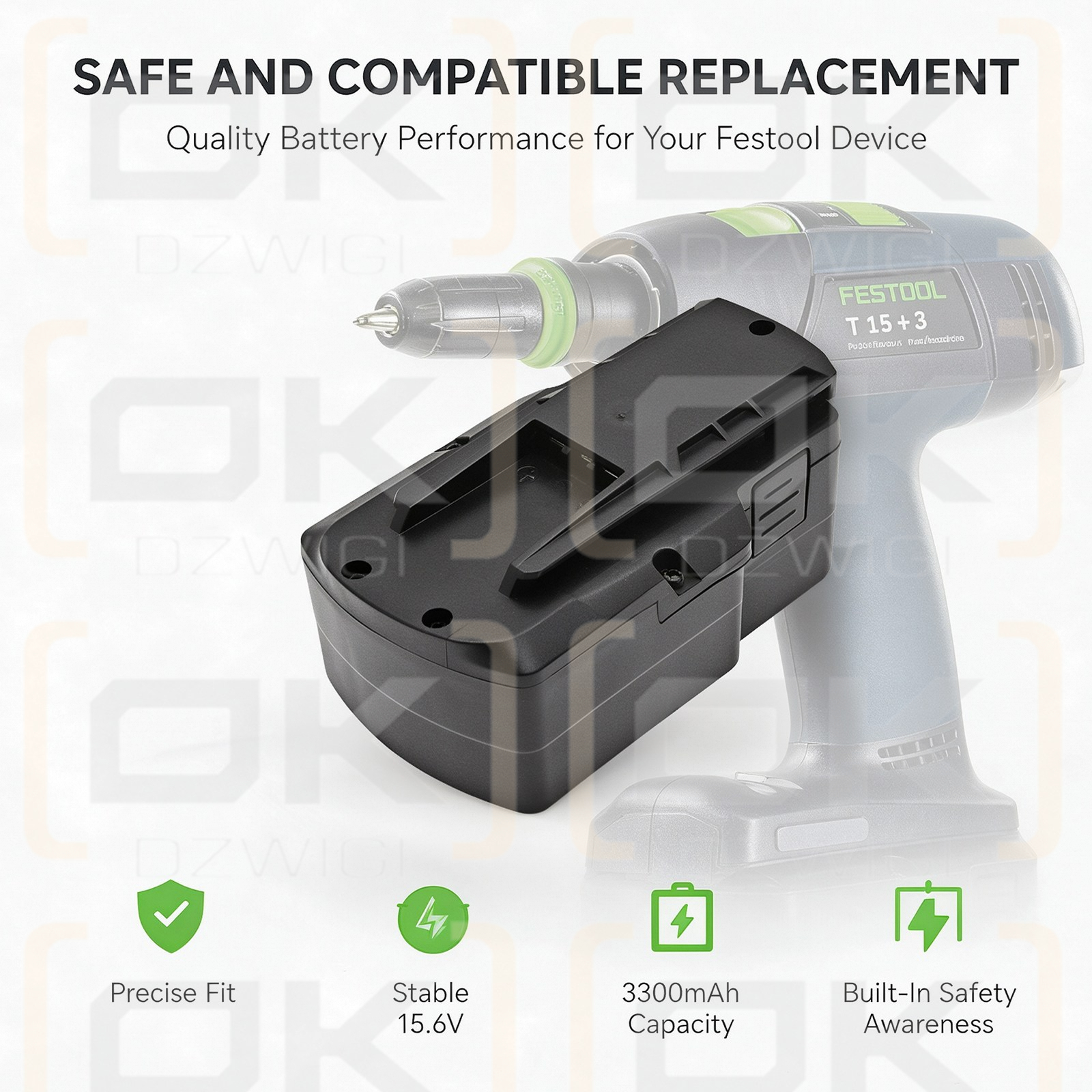 Bateria zamienna do Festool T15+3 / BPS15.6 3300 mAh Ni-MH 15.6 V (Cameron Sino)