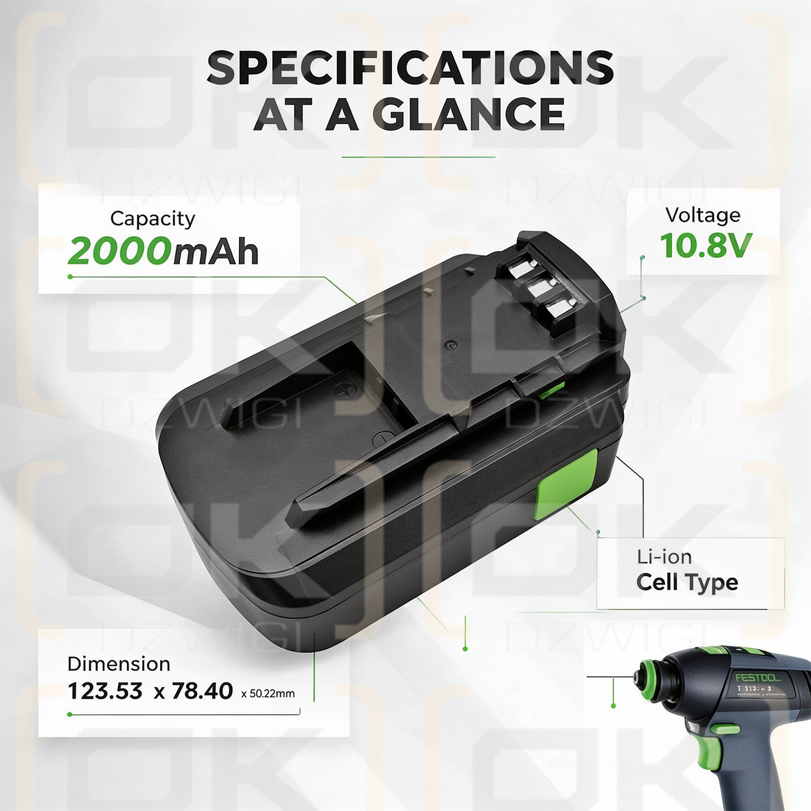 Ersatzakku für Festool C 12 Li / BPC 12 2000 mAh Li-Ion 10,8 V (Cameron Sino)