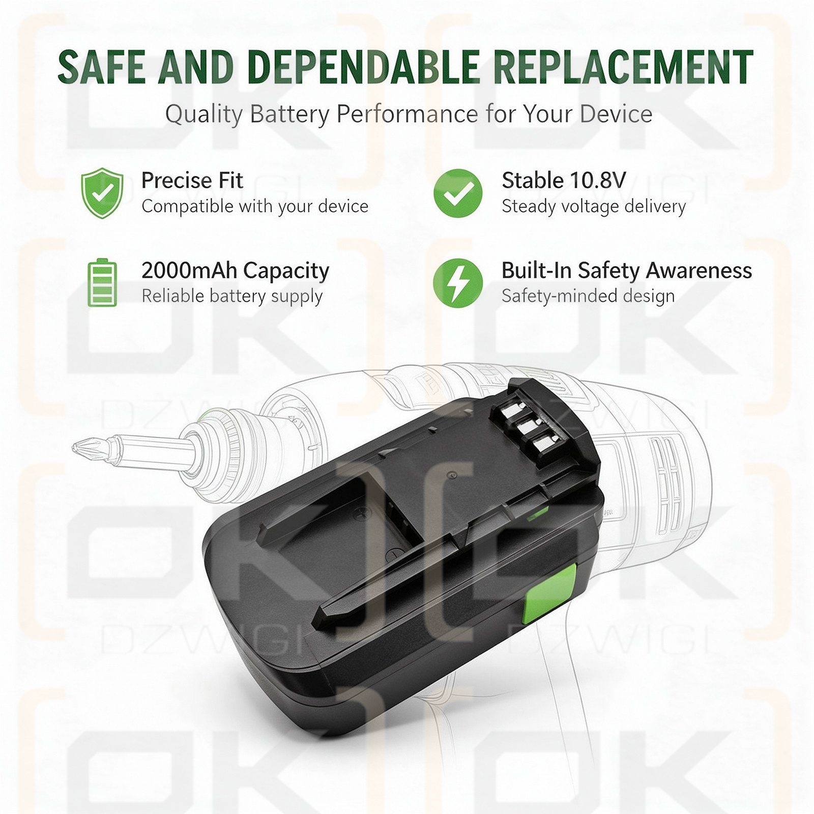 Ersatzakku für Festool C 12 Li / BPC 12 2000 mAh Li-Ion 10,8 V (Cameron Sino)