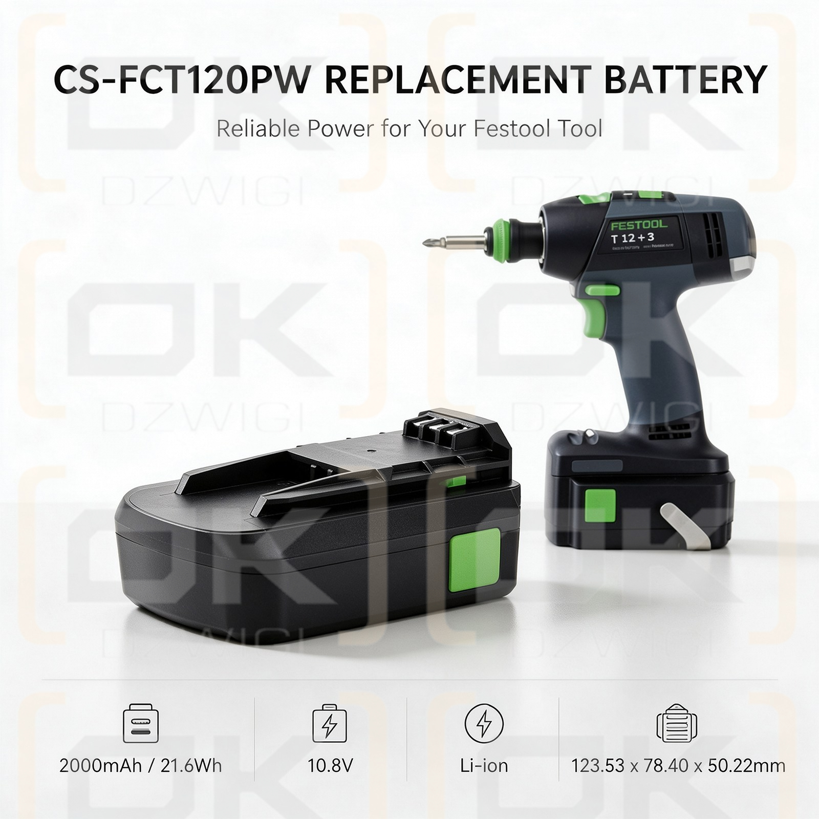 Ersatzakku für Festool C 12 Li / BPC 12 2000 mAh Li-Ion 10,8 V (Cameron Sino)
