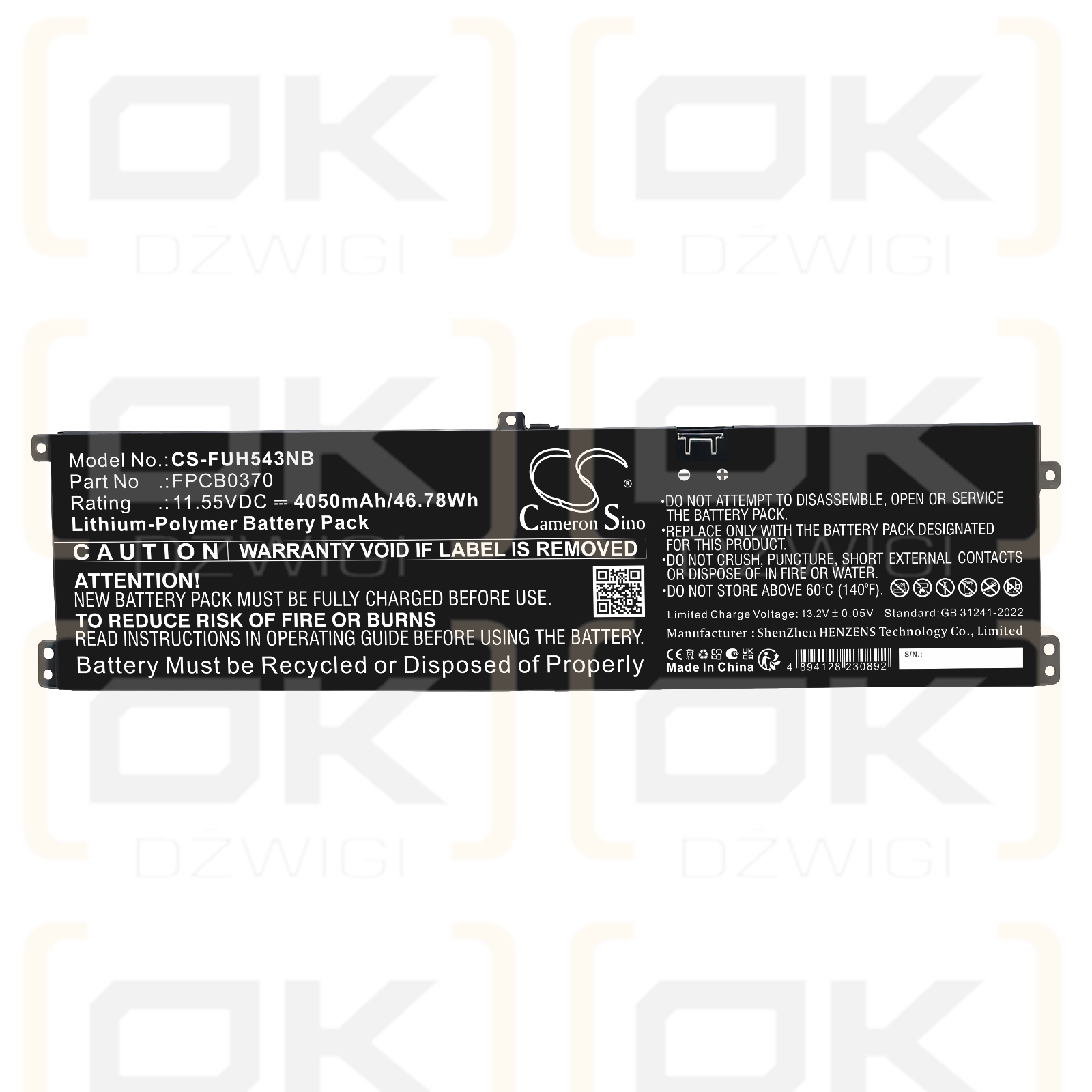 Bateria zamienna do Fujitsu  FMV WM1-K3 / CP829150-01 4050 mAh Li-Polymer 11.55 V (Cameron Sino)
