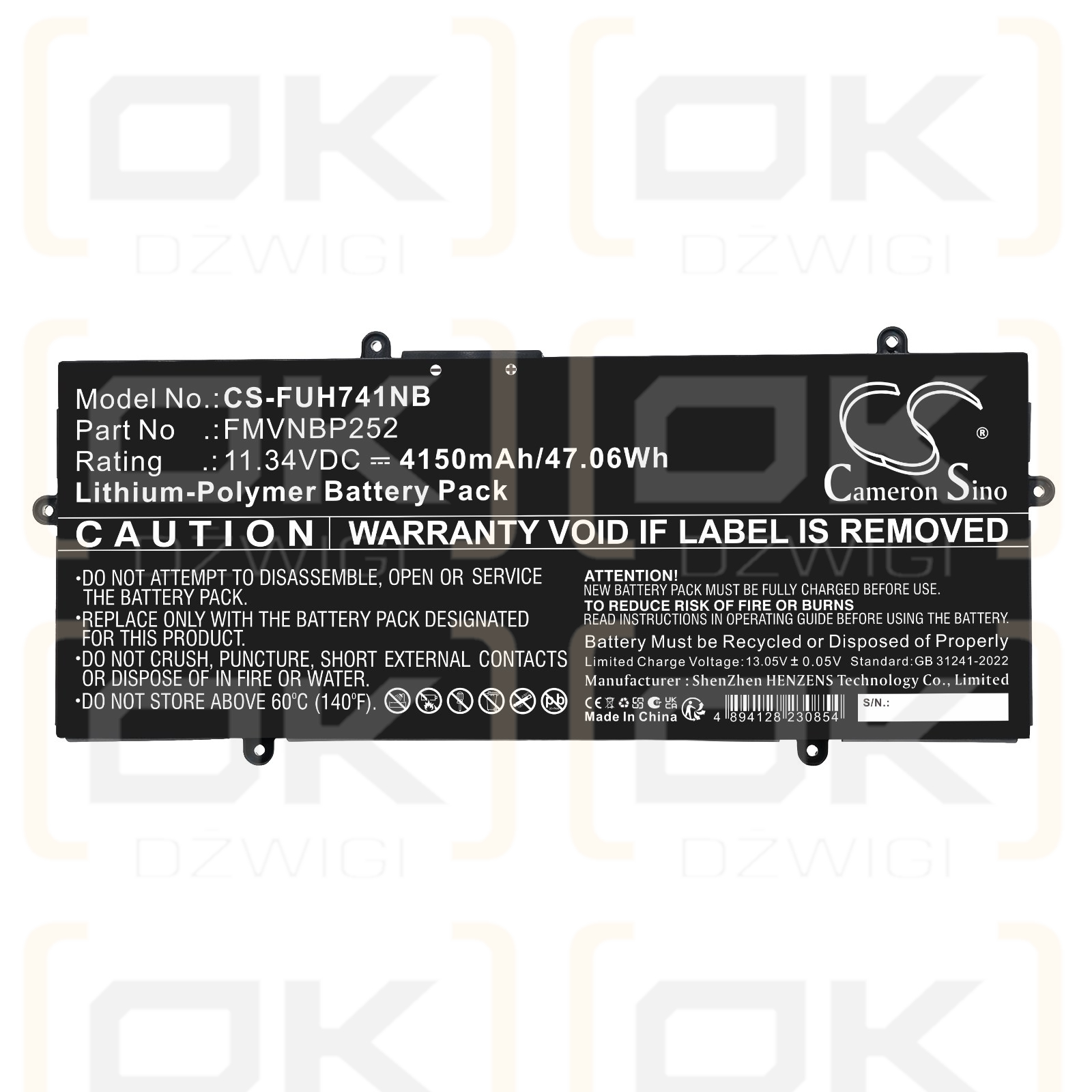 Bateria zamienna do Fujitsu  LifeBook U7511/G / CP801784-04 4150 mAh Li-Polymer 11.34 V (Cameron Sino)