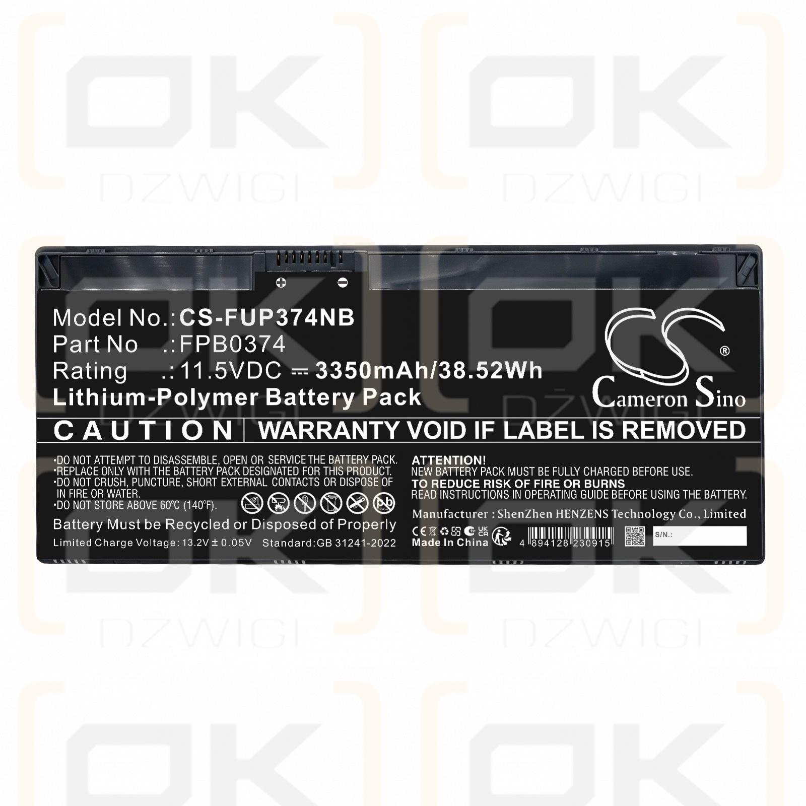 Ersatzakku für Fujitsu Lifebook WQ1K1 / CP854407-02 3350 mAh Li-Polymer 11,5 V (Cameron Sino)