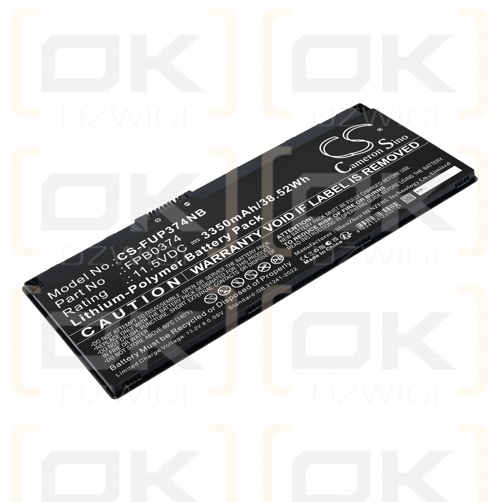 Ersatzakku für Fujitsu Lifebook WQ1K1 / CP854407-02 3350 mAh Li-Polymer 11,5 V (Cameron Sino)