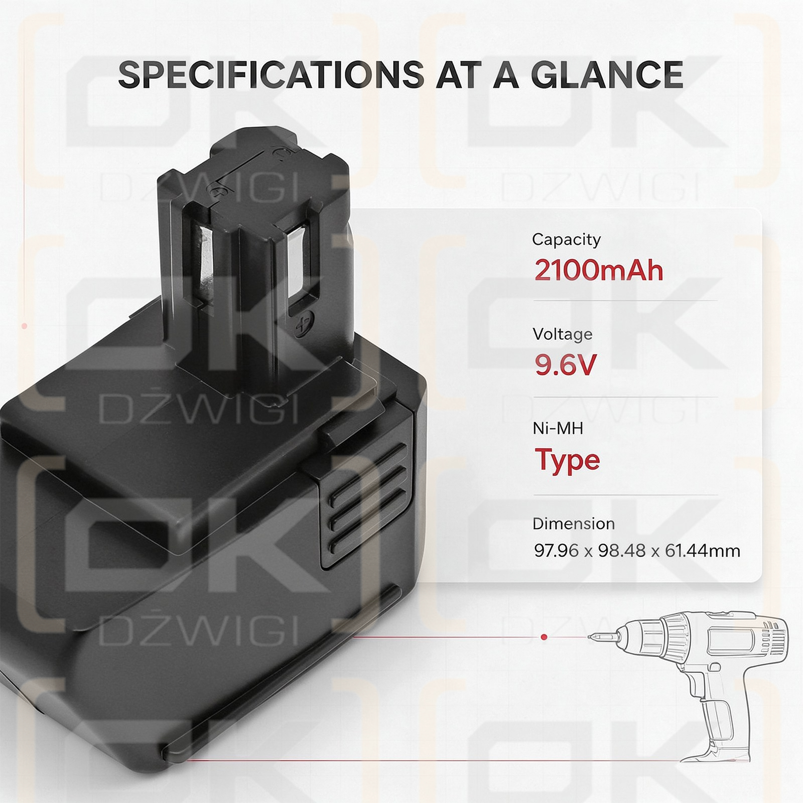 Bateria zamienna do HILTI SF100A / SBP10 2100 mAh Ni-MH 9.6 V (Cameron Sino)