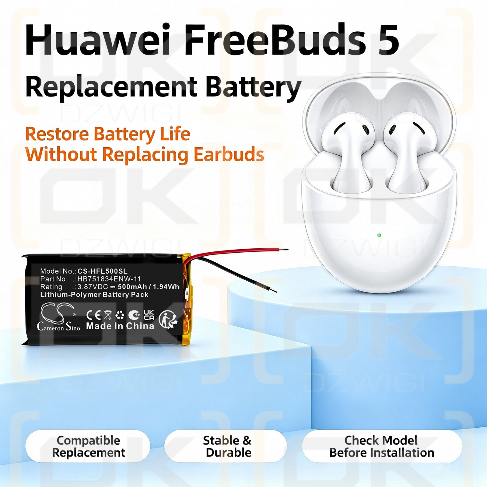 Bateria zamienna do Huawei  FreeBuds Pro4 / HB751834ENW-11 500 mAh Li-Polymer 3.87 V (Cameron Sino)