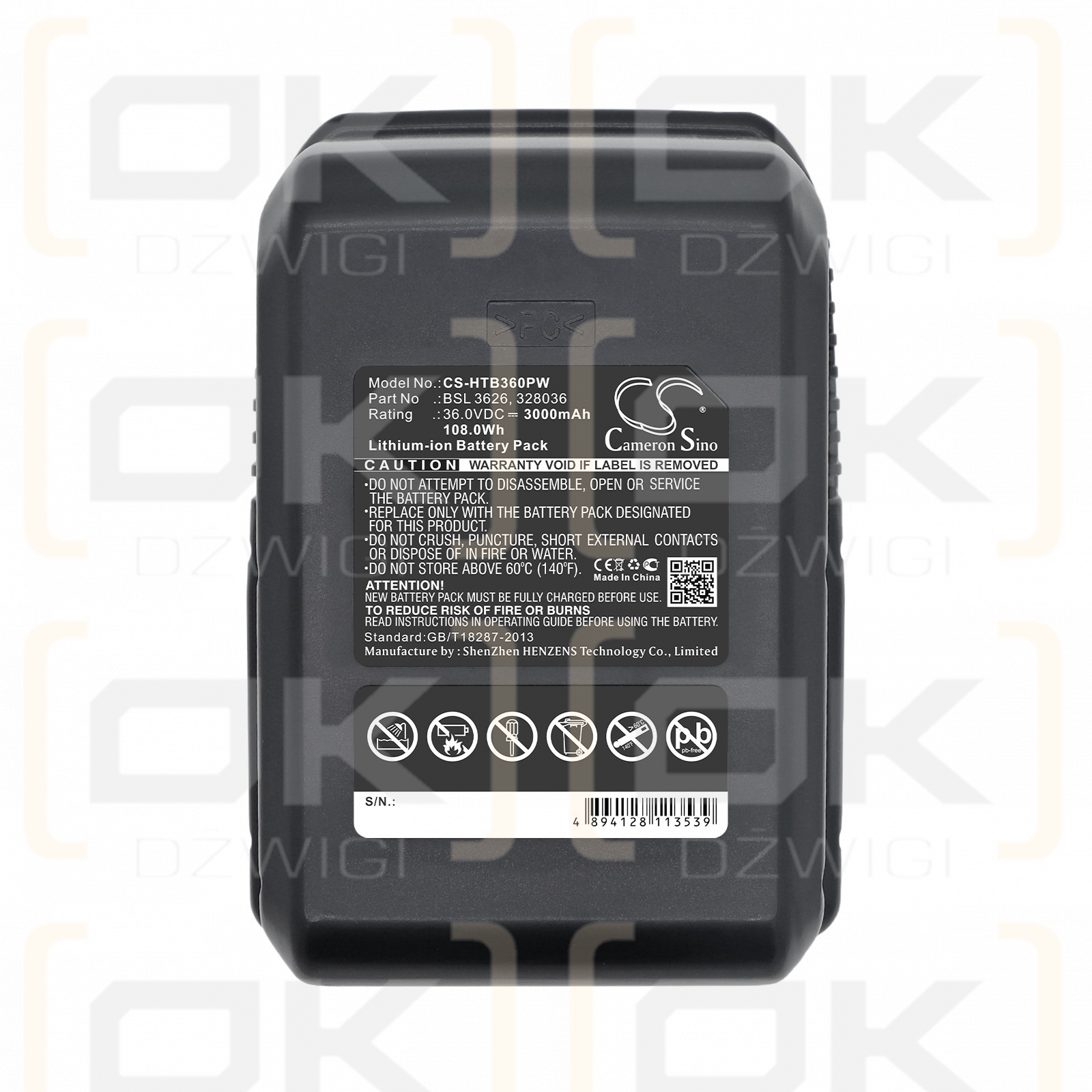 Bateria zamienna do Hitachi DH36DL / BSL 3626 3000 mAh Li-ion 36 V (Cameron Sino)