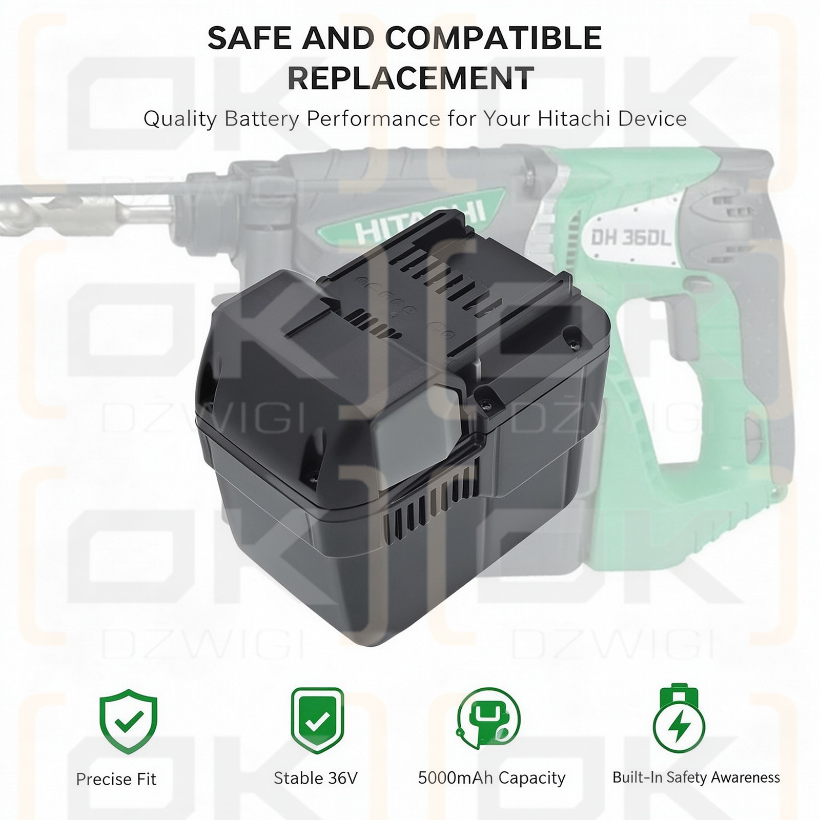 Bateria zamienna do Hitachi DH36DL / BSL 3626 5000 mAh Li-ion 36 V (Cameron Sino)