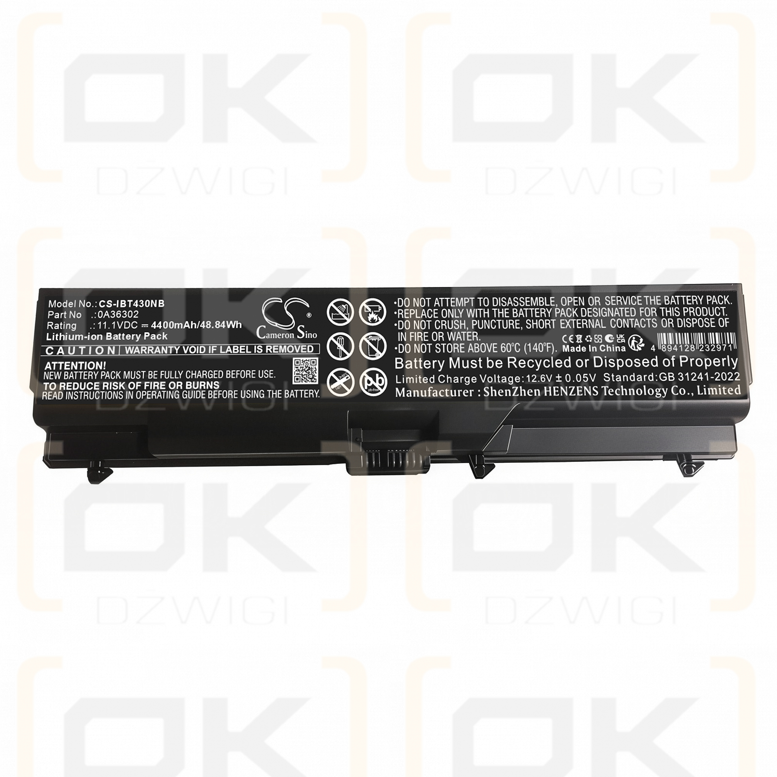 Ersatzakku für Lenovo ThinkPad Edge 14" 05787YJ / 0A36302 4400 mAh Li-Ion 11,1 V (Cameron Sino)