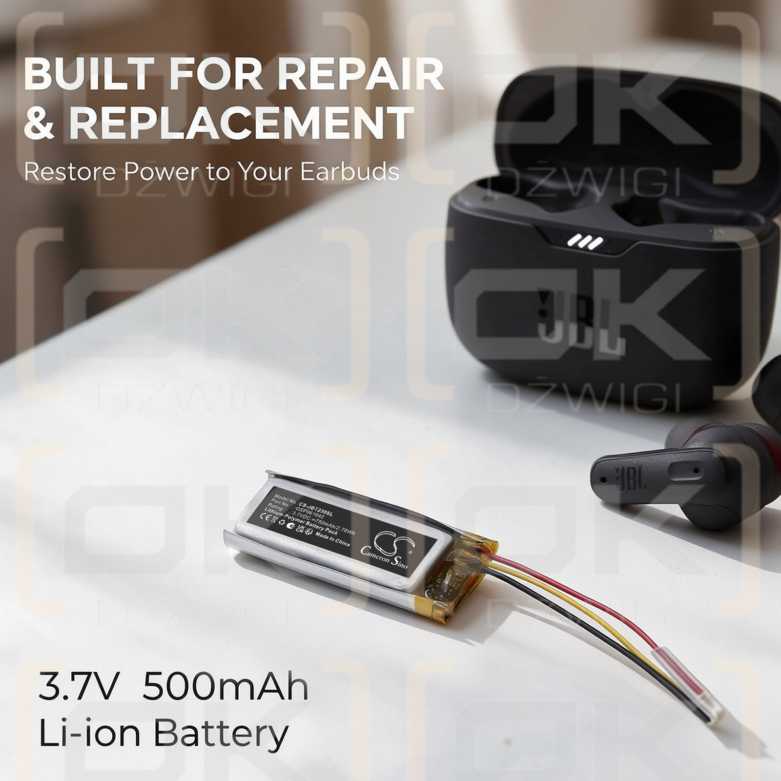 Bateria zamienna do JBL Tune Beam Earbuds charging Case / GSP961642 750 mAh Li-Polymer 3.7 V (Cameron Sino)