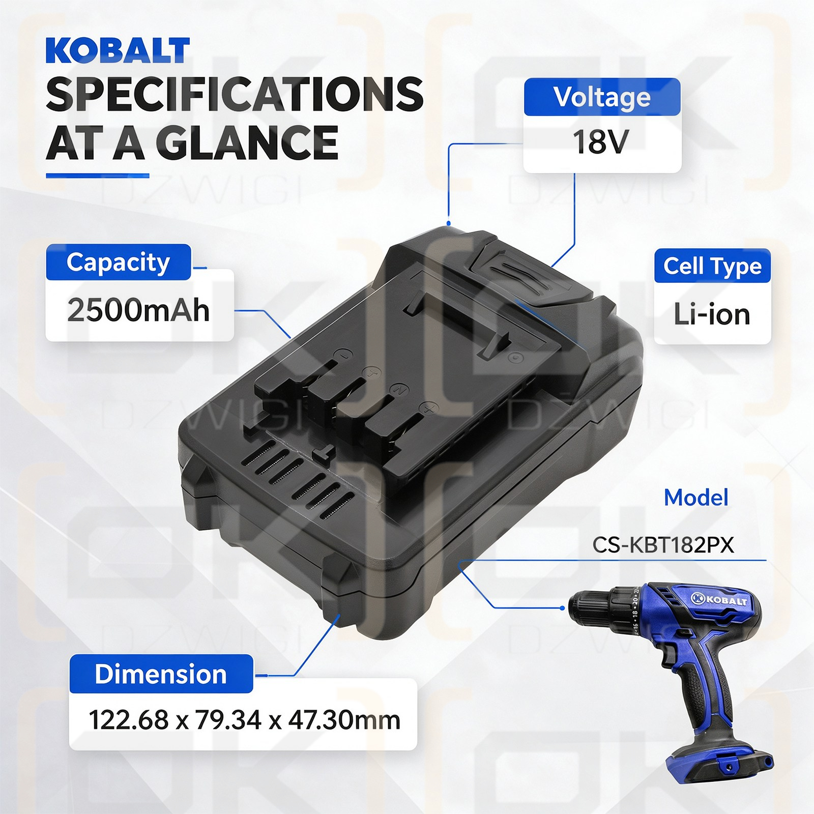 Bateria zamienna do Kobalt K18LD-26A / K18-LBS23A 2500 mAh Li-ion 18 V (Cameron Sino)