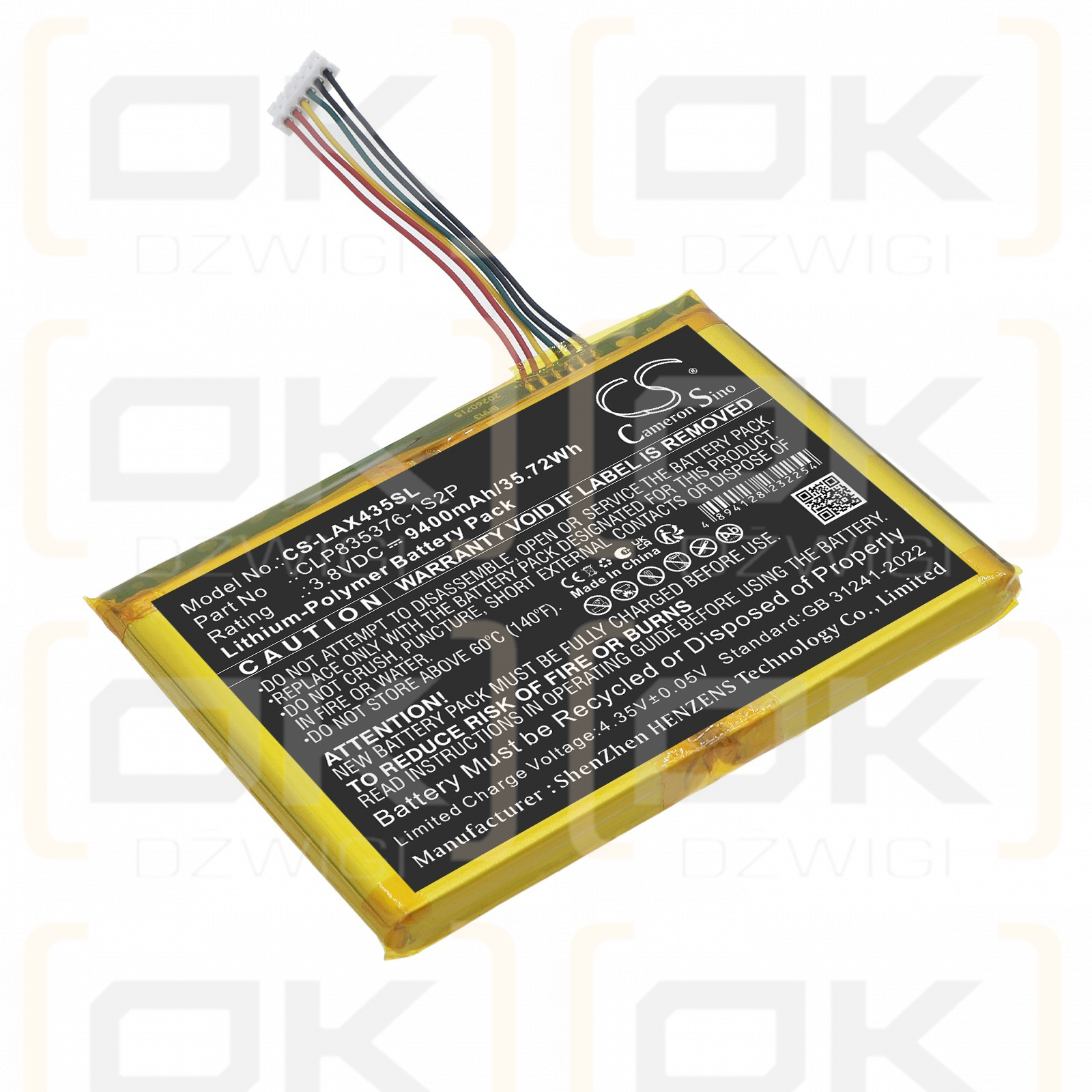 Bateria zamienna do Launch  X431 PAD5 (BMM3) Automotive Diagnostic Scanner / CLP835376-1S2P 9400 mAh Li-Polymer 3.8 V (Cameron Sino)