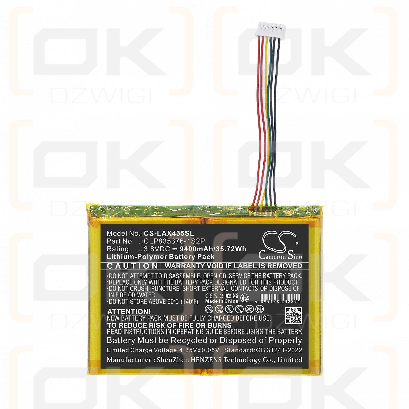 Bateria zamienna do Launch  X431 PAD5 (BMM3) Automotive Diagnostic Scanner / CLP835376-1S2P 9400 mAh Li-Polymer 3.8 V (Cameron Sino)