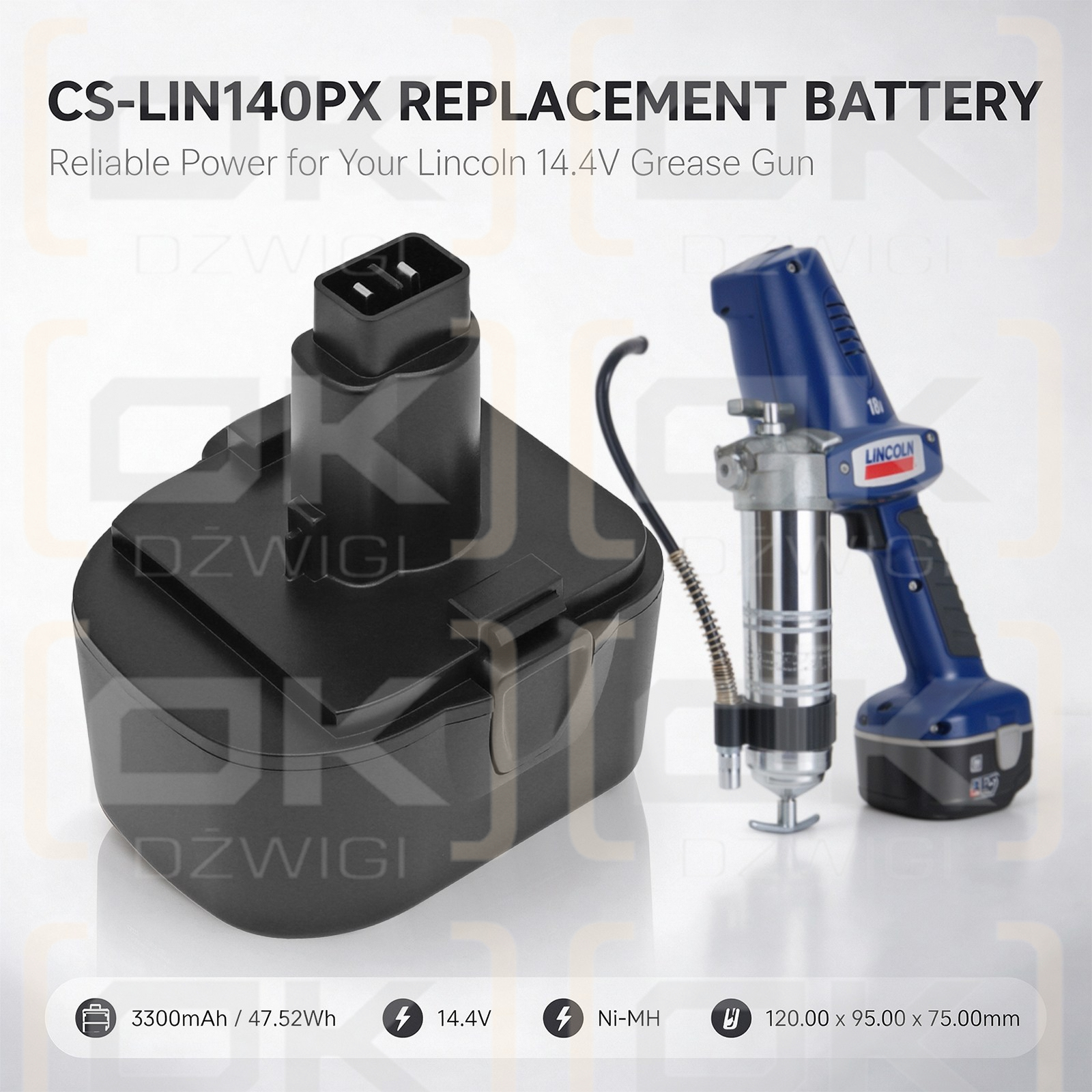 Bateria zamienna do Lincoln PowerLuber Cordless Grease Gun / 40394 3300 mAh Ni-MH 14.4 V (Cameron Sino)