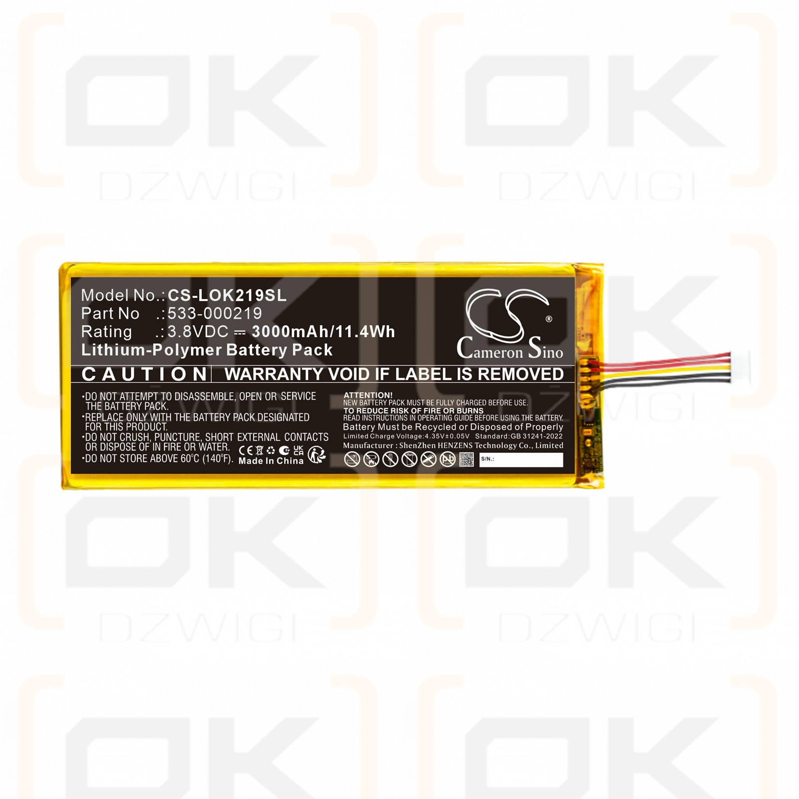 Replacement Battery for Logitech Keyboard Mo / 533-000219 3000 mAh Li-Polymer 3.8 V (Cameron Sino)