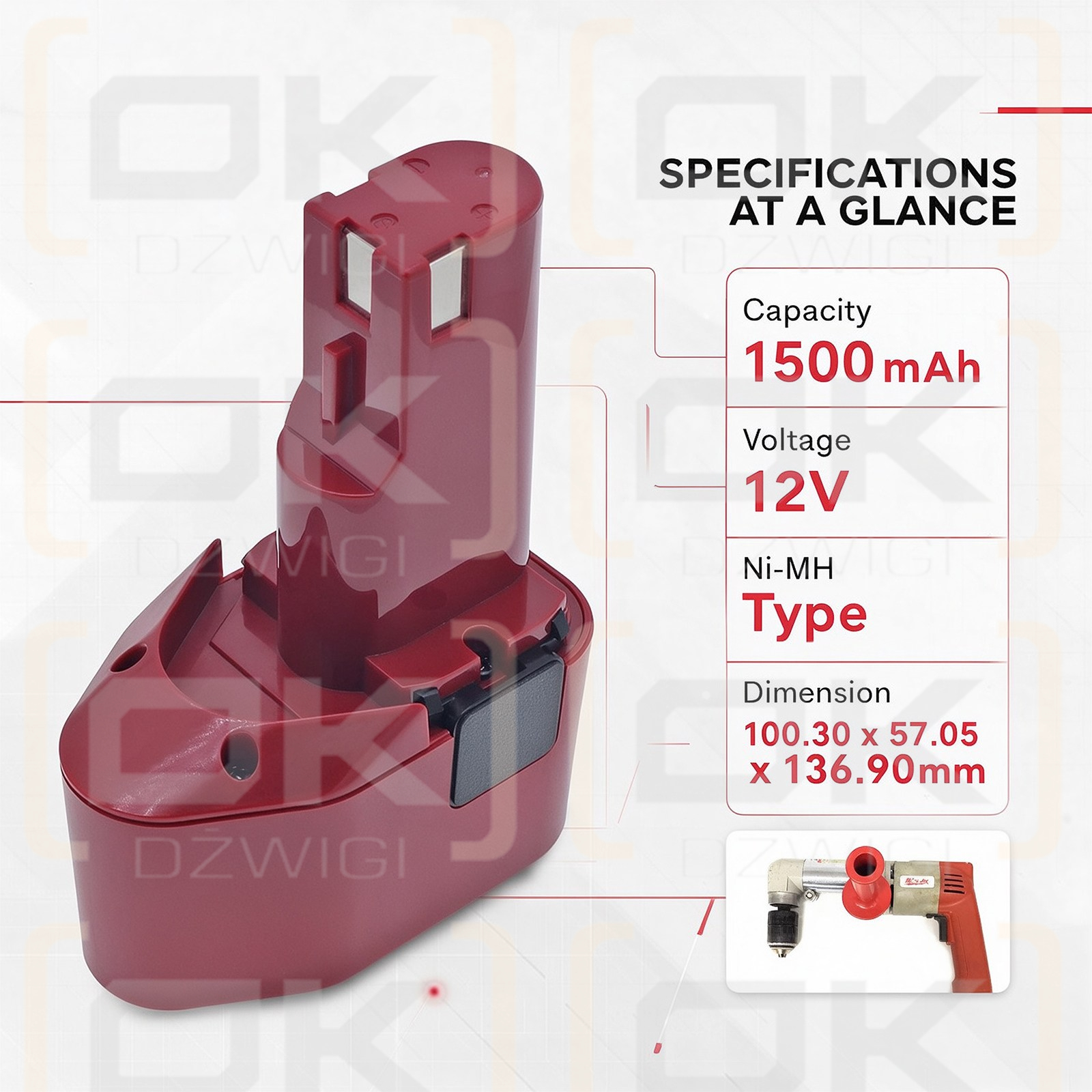Ersatzakku für Milwaukee 12-Volt-Akkugeräte / 48-11-0140 1500 mAh Ni-MH 12 V (Cameron Sino)