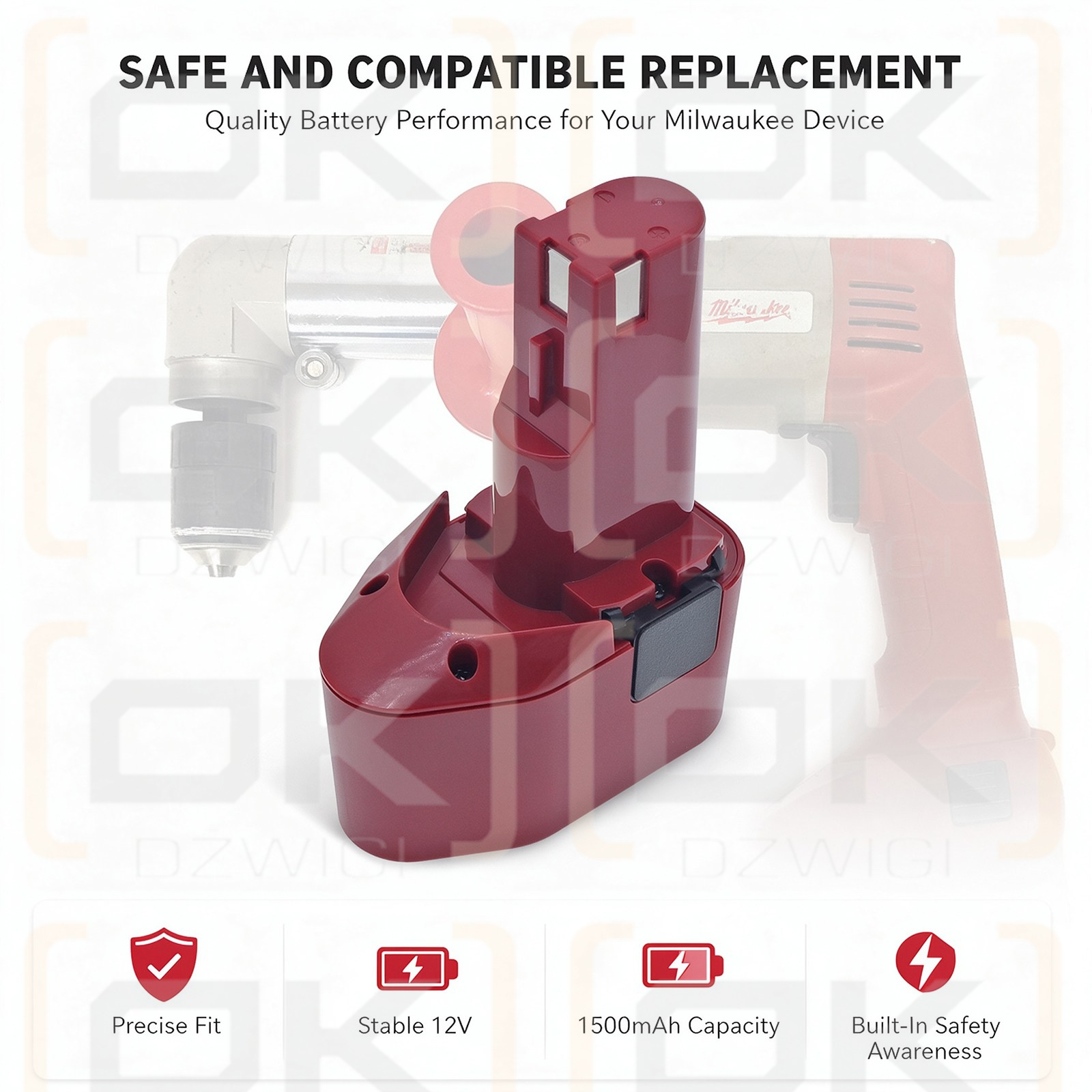 Ersatzakku für Milwaukee 12-Volt-Akkugeräte / 48-11-0140 1500 mAh Ni-MH 12 V (Cameron Sino)