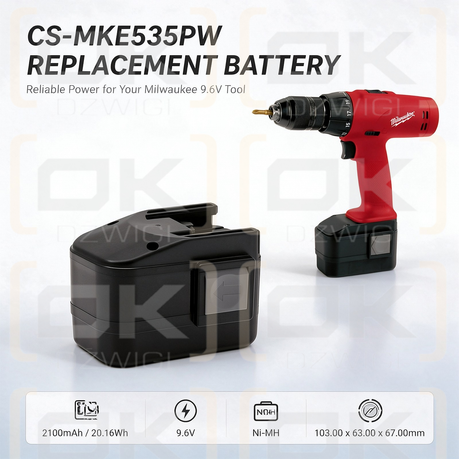 Ersatzakku für Milwaukee PES 9.6T / 4 932 353 638 2100 mAh Ni-MH 9,6 V (Cameron Sino)