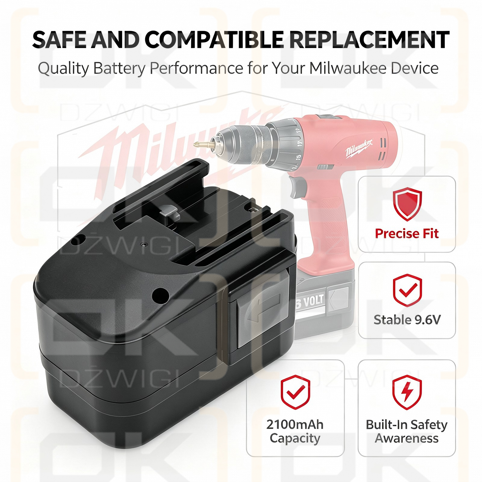 Ersatzakku für Milwaukee PES 9.6T / 4 932 353 638 2100 mAh Ni-MH 9,6 V (Cameron Sino)