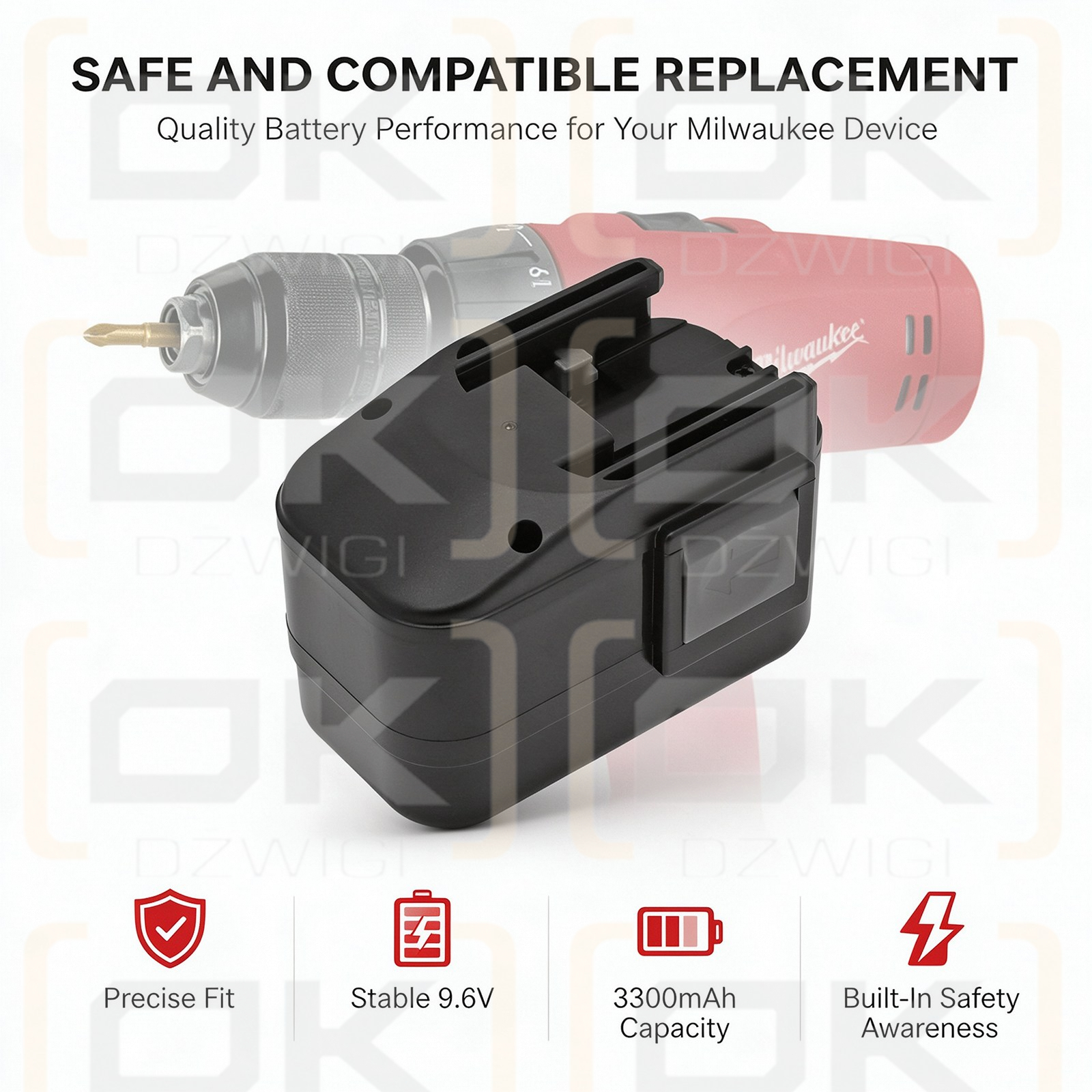 Ersatzakku für Milwaukee PES 9.6T / 4 932 353 638 3300 mAh Ni-MH 9,6 V (Cameron Sino)