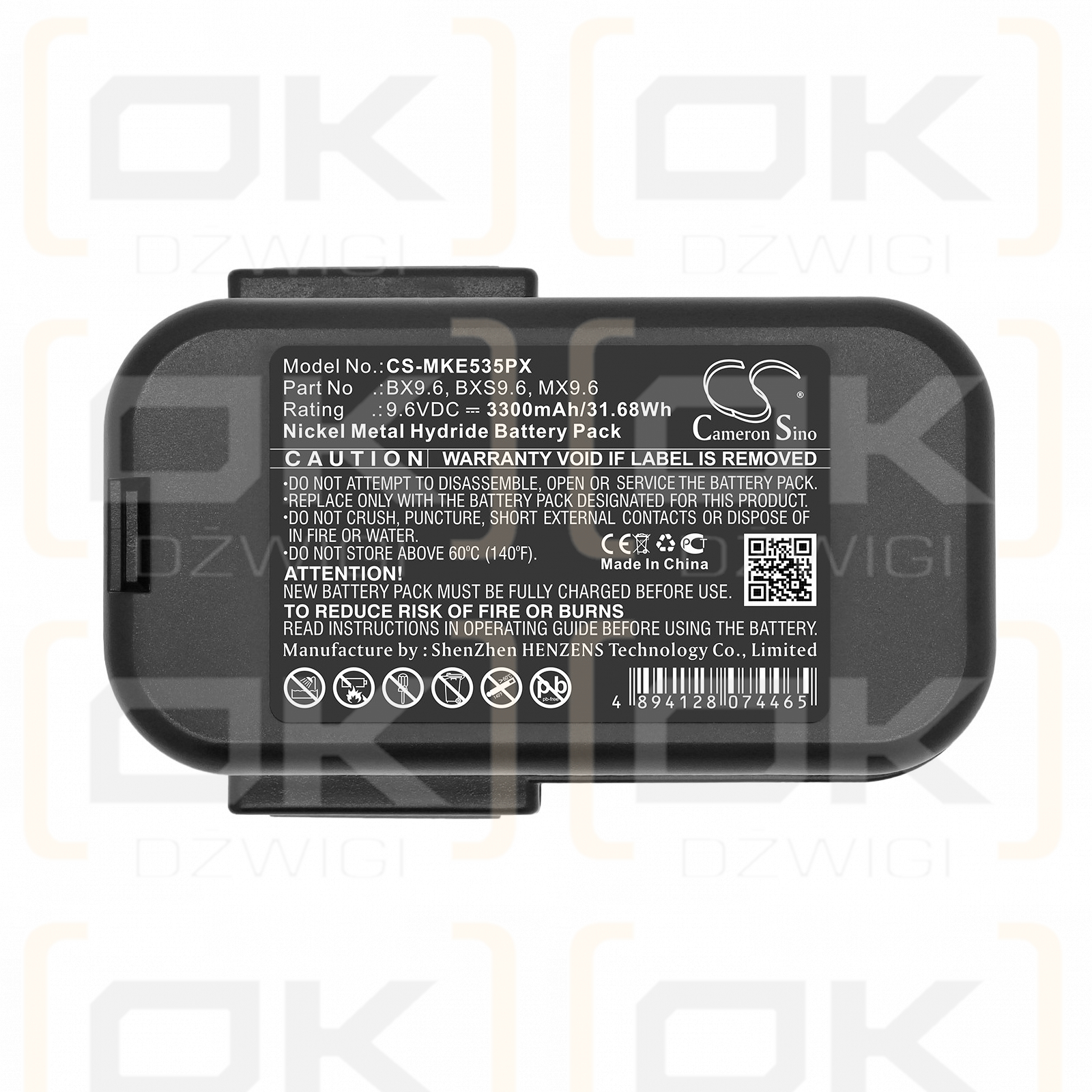 Ersatzakku für Milwaukee PES 9.6T / 4 932 353 638 3300 mAh Ni-MH 9,6 V (Cameron Sino)