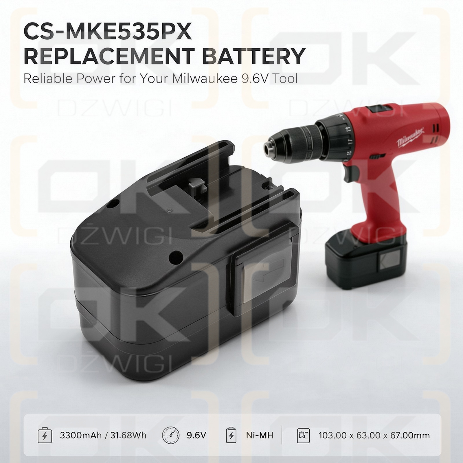 Ersatzakku für Milwaukee PES 9.6T / 4 932 353 638 3300 mAh Ni-MH 9,6 V (Cameron Sino)