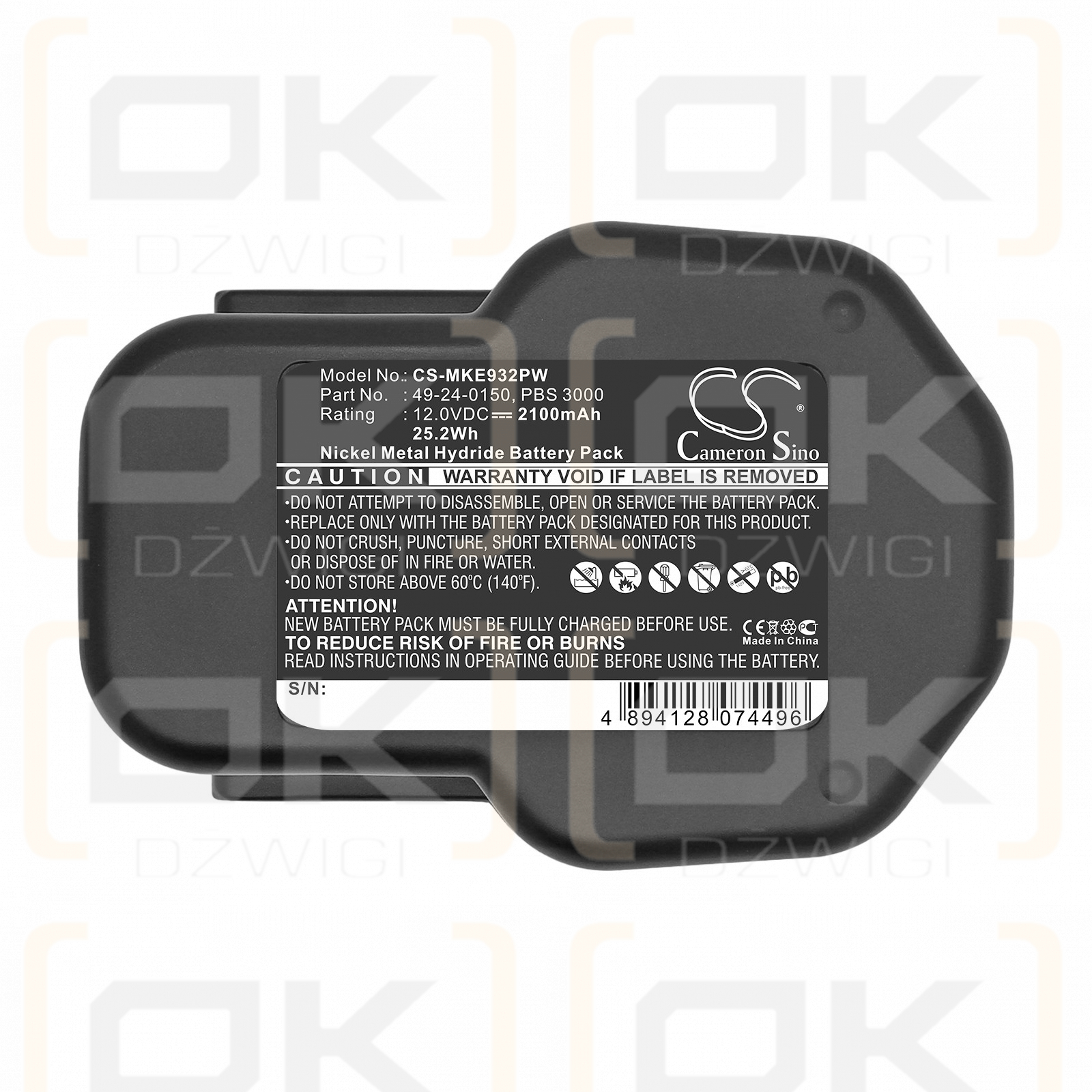 Ersatzakku für Milwaukee MXS12 / 4 932 367 904 2100 mAh Ni-MH 12 V (Cameron Sino)