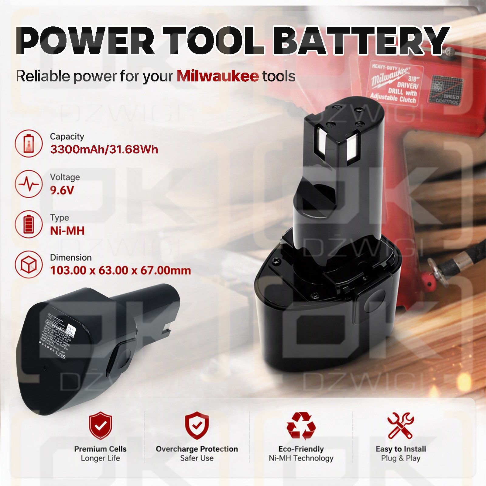 Bateria zamienna do Milwaukee 0406-6 / 48-11-0080 3300 mAh Ni-MH 9.6 V (Cameron Sino)